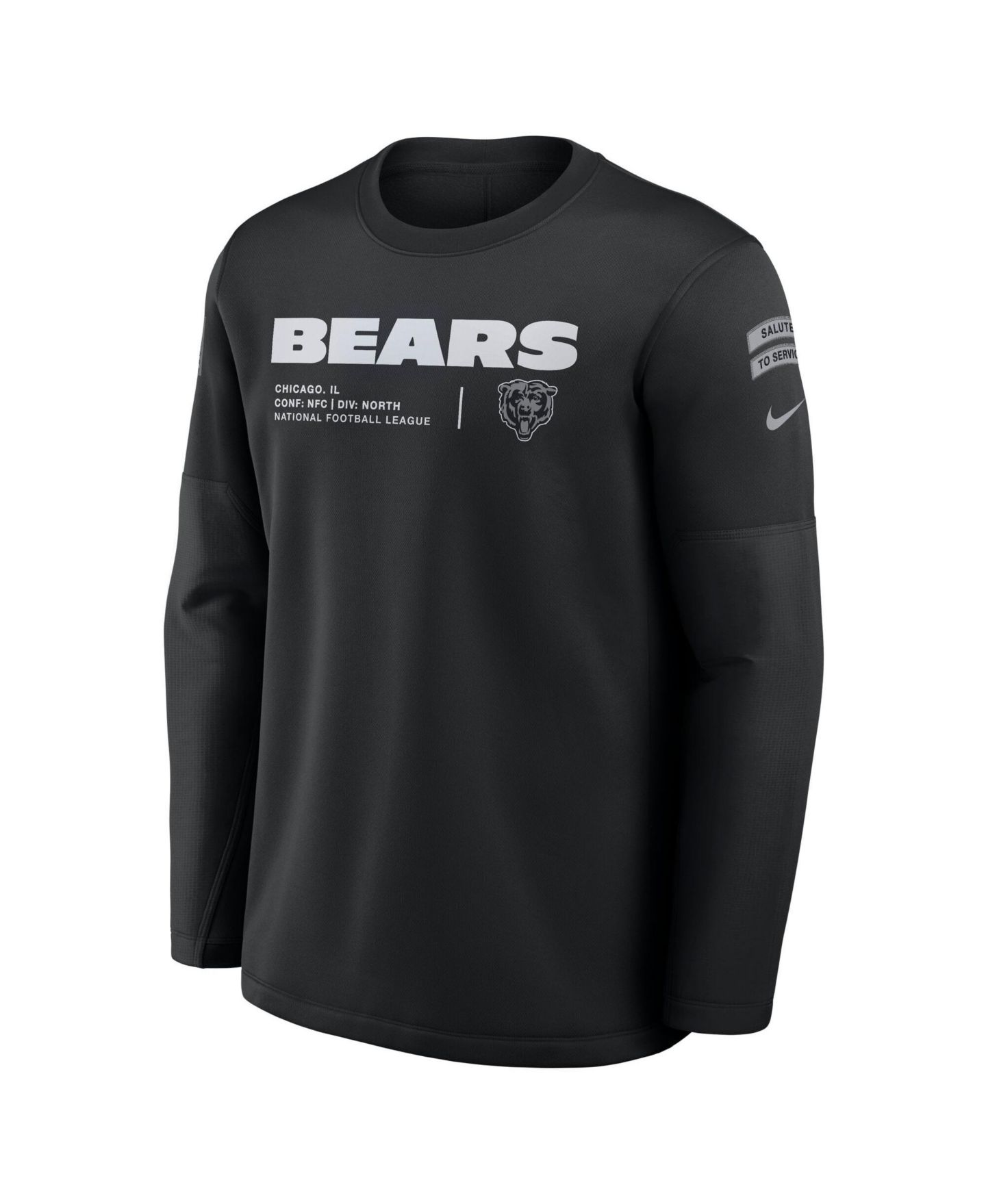 Мужская толстовка Nike Black Chicago Bears 2026 Salute to Service Sideline Coaches Crewneck Therma-FIT — фото 3