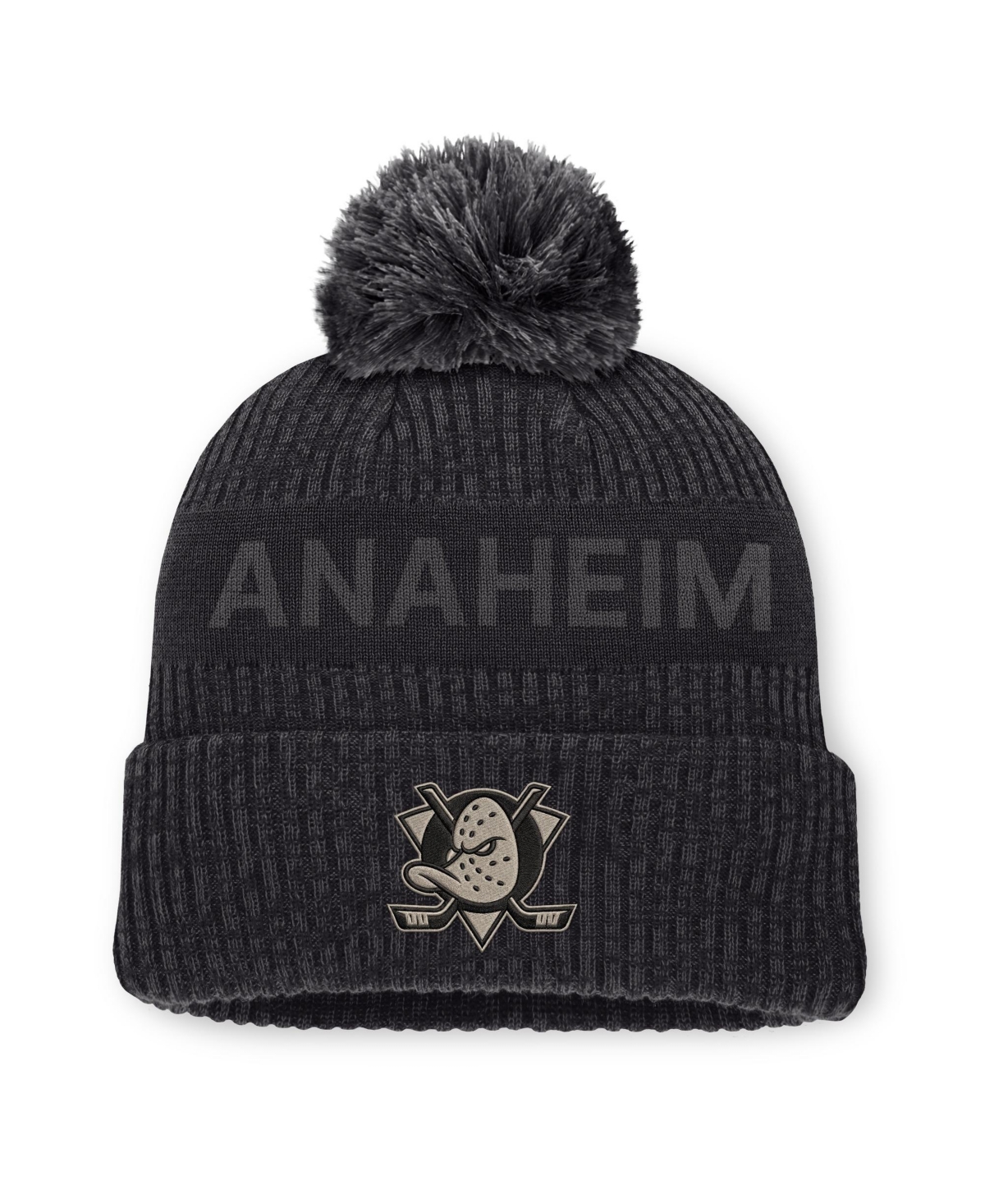 Fanatics Men's Charcoal Anaheim Ducks Road Phantom Cuffed Knit with Pom Hat