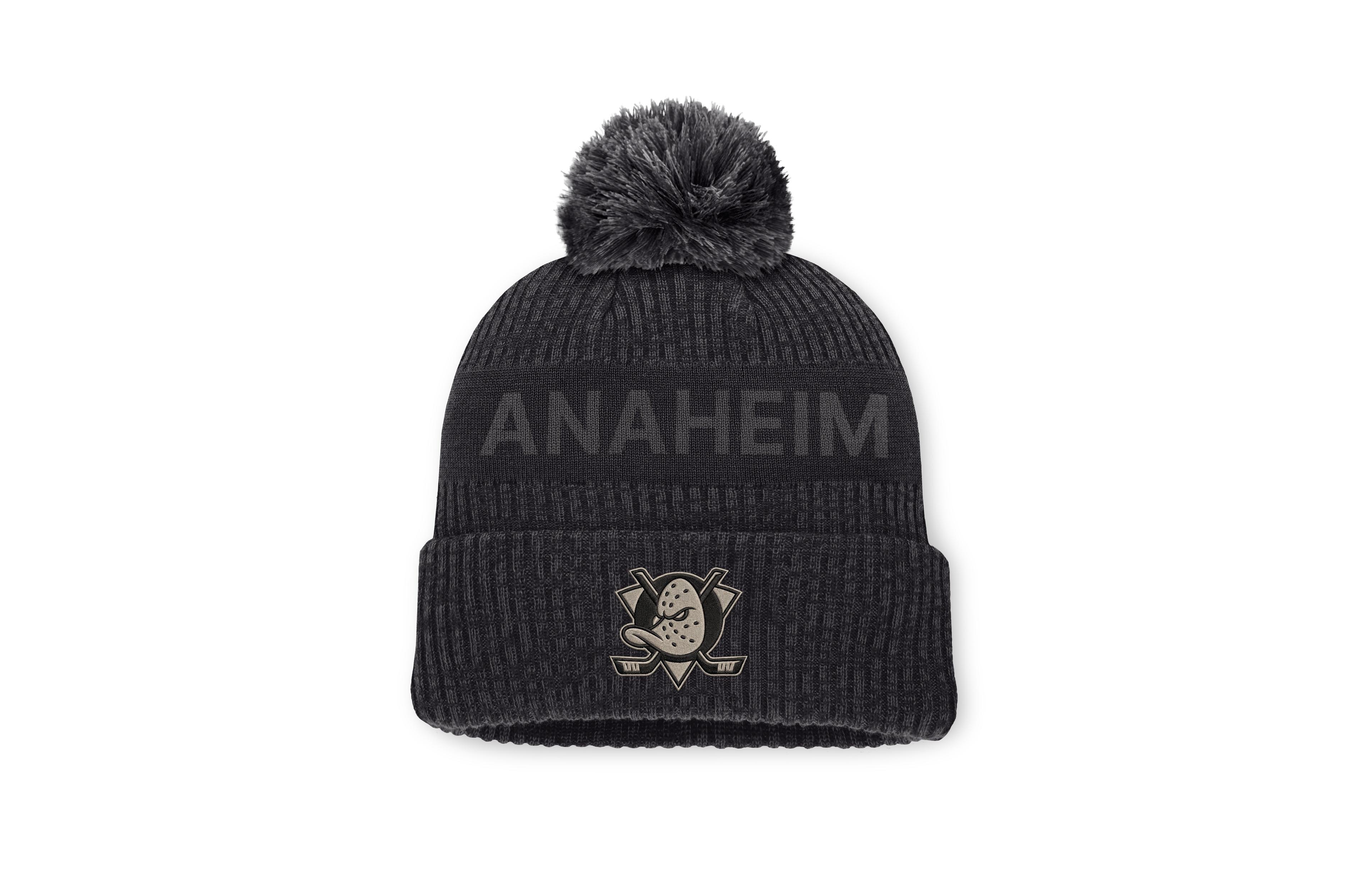 Fanatics Men's Charcoal Anaheim Ducks Road Phantom Cuffed Knit with Pom Hat
