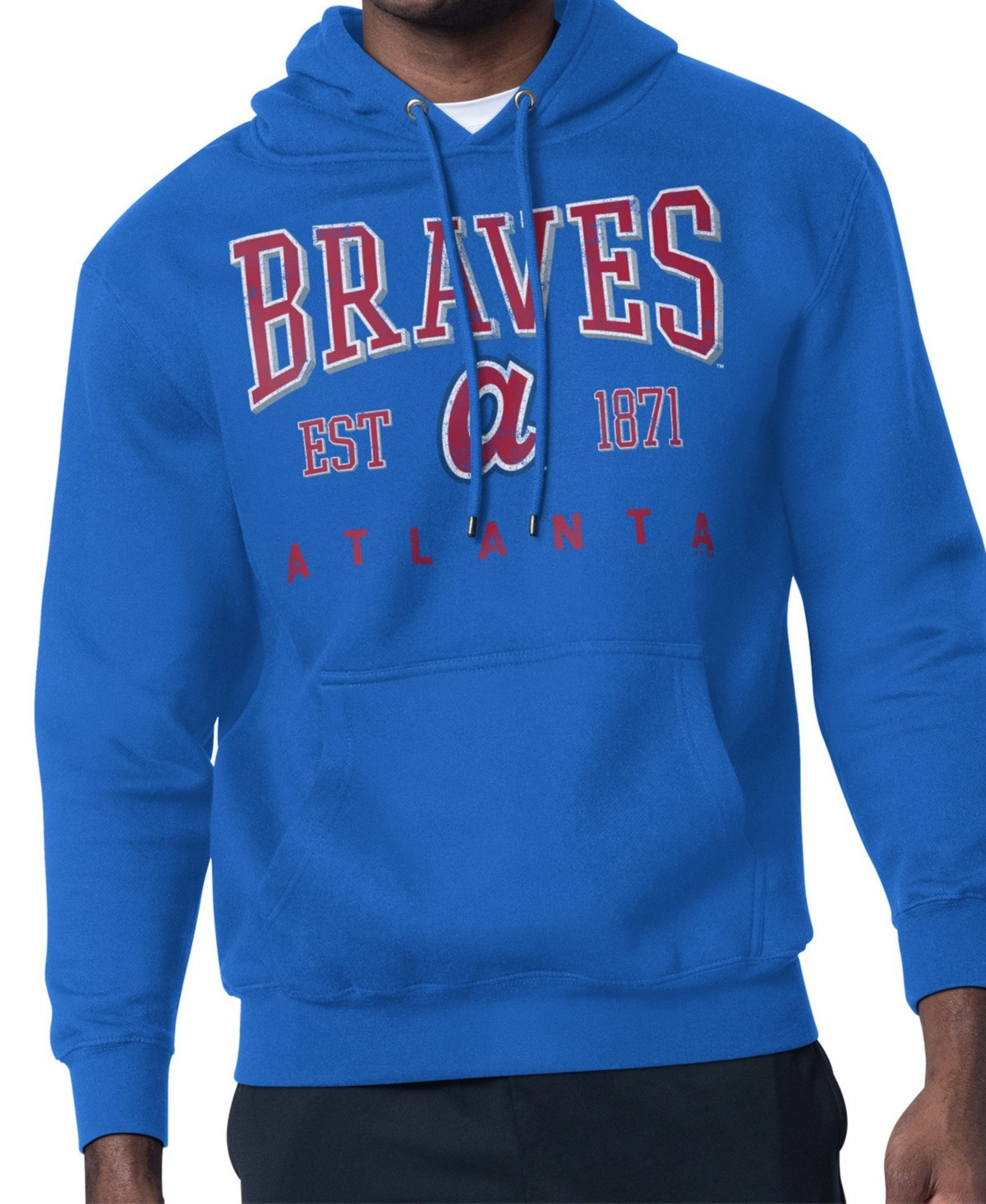 Starter Men's Starter Royal Atlanta Braves Distressed Fleece Pullover Hoodie