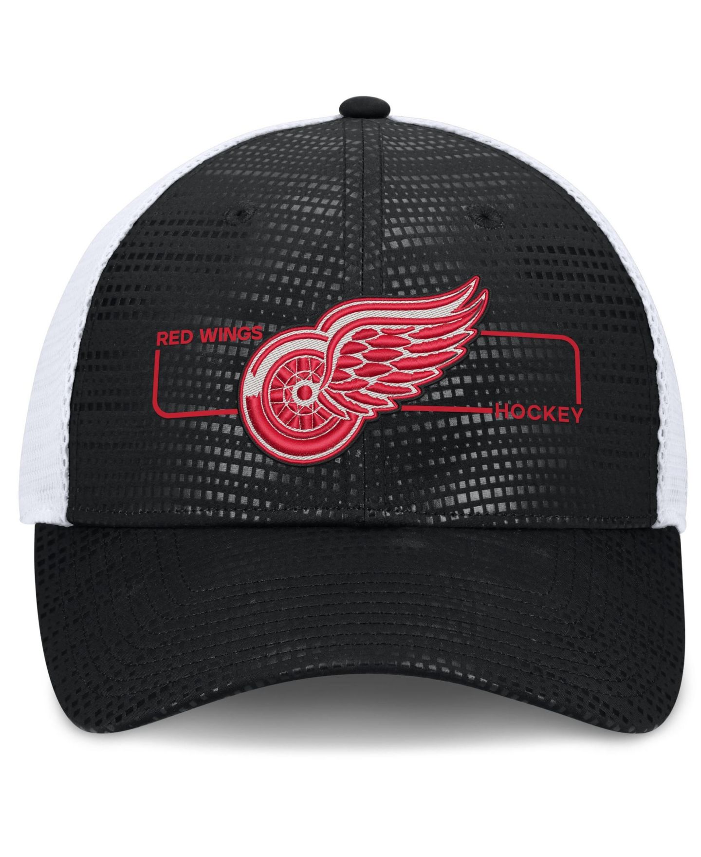 Мужская кепка Fanatics Black Detroit Red Wings Authentic Pro Rink Boxed Logo Trucker Hat — фото 2