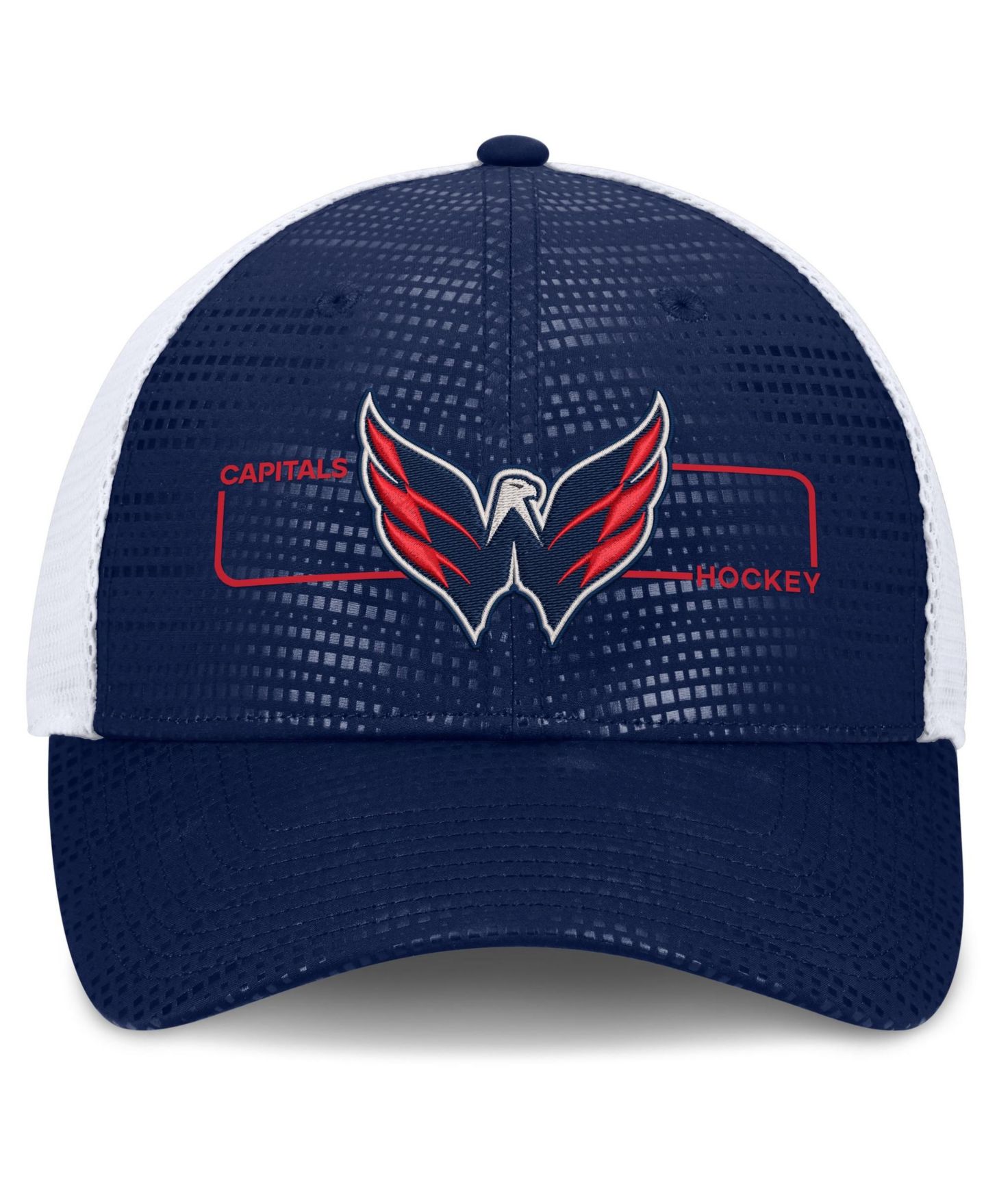 Мужская кепка Fanatics Navy Washington Capitals Authentic Pro Rink Boxed Logo Trucker Hat — фото 2