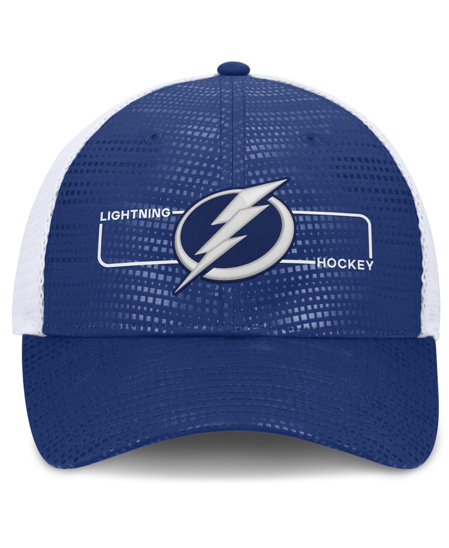 Мужская кепка Fanatics Blue Tampa Bay Lightning Authentic Pro Rink Boxed Logo Trucker Hat — фото 2