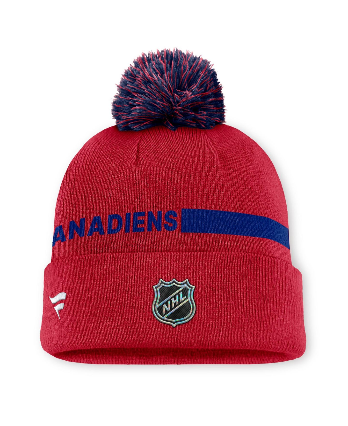 Мужской головной убор Fanatics Red Montreal Canadiens Authentic Pro Rink Cuffed Knit with Pom Hat — фото 2