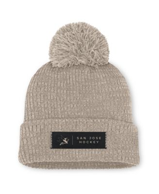Women's Light Beige San Jose Sharks Authentic Pro Road Cuffed Knit with Pom Hat