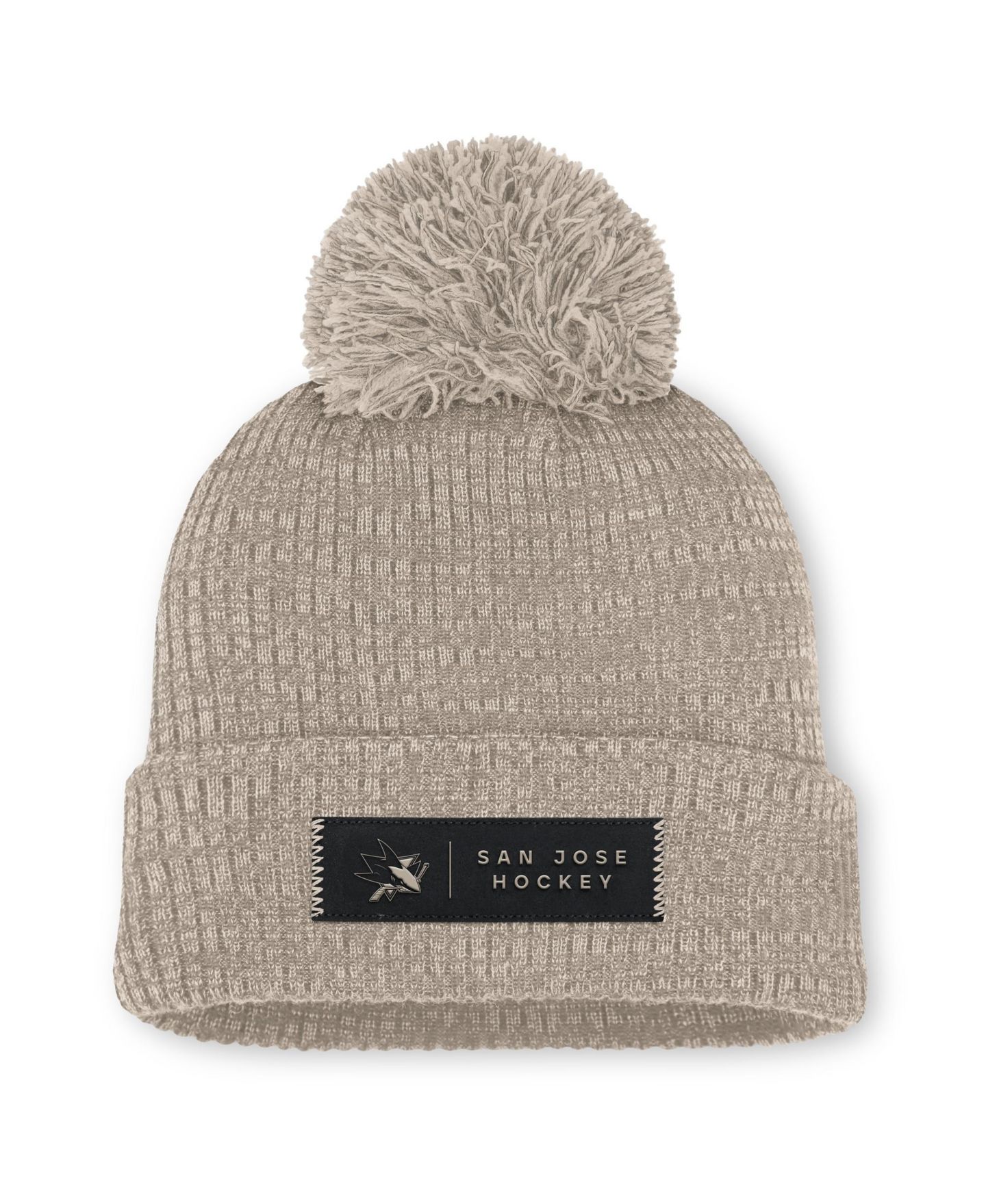 Женский головной убор Fanatics Light Beige San Jose Sharks Authentic Pro Road Cuffed Knit with Pom Hat — фото 1