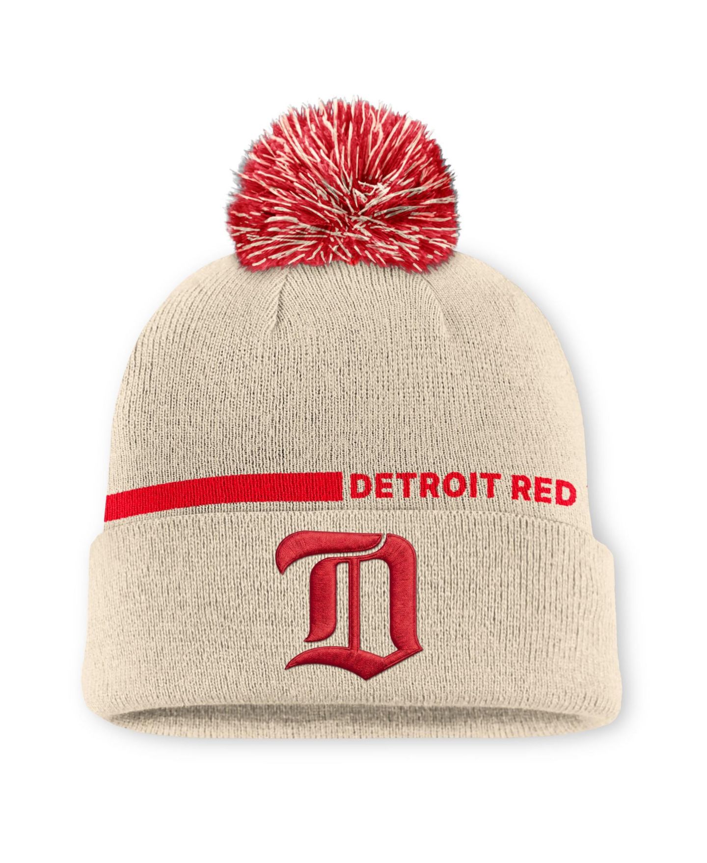 Мужской головной убор Fanatics Cream Detroit Red Wings Authentic Pro Alternate Cuffed Knit with Pom Hat — фото 1
