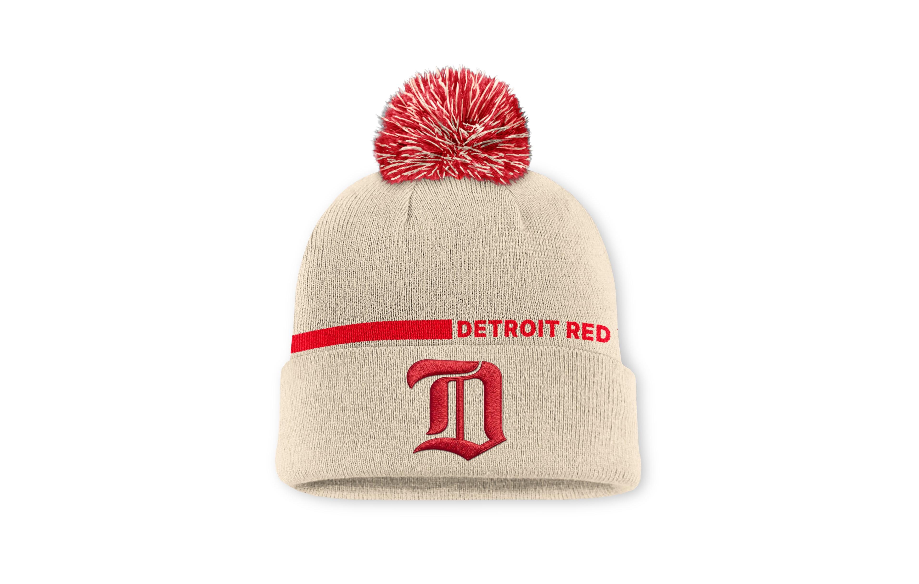 Fanatics Men's Cream Detroit Red Wings Authentic Pro Alternate Cuffed Knit with Pom Hat