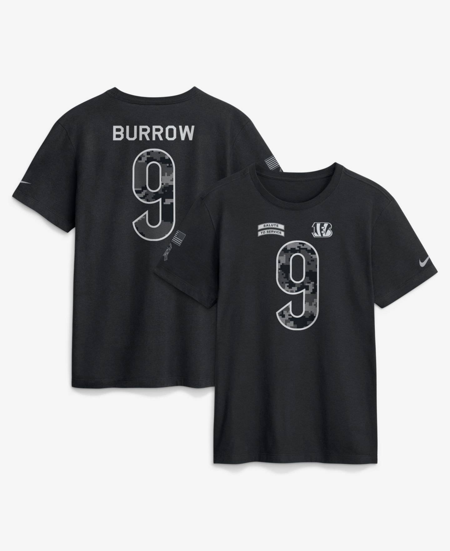 Мужская футболка Nike Joe Burrow Black Cincinnati Bengals 2026 Salute to Service Name & Number — фото 1