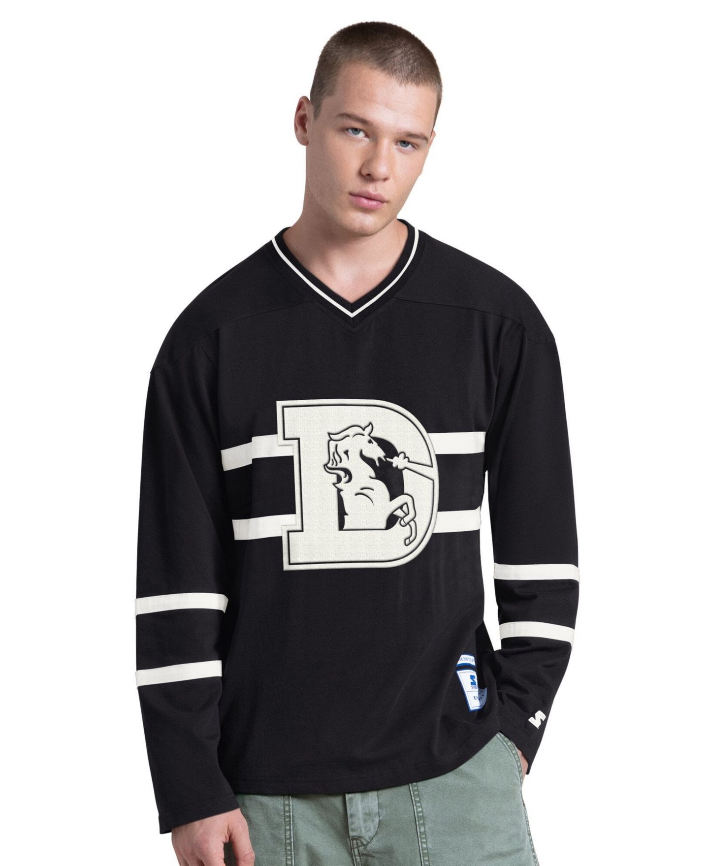 Мужская футболка Starter Black Denver Broncos Line Up Retro Logo Long Sleeve V-Neck — фото 1