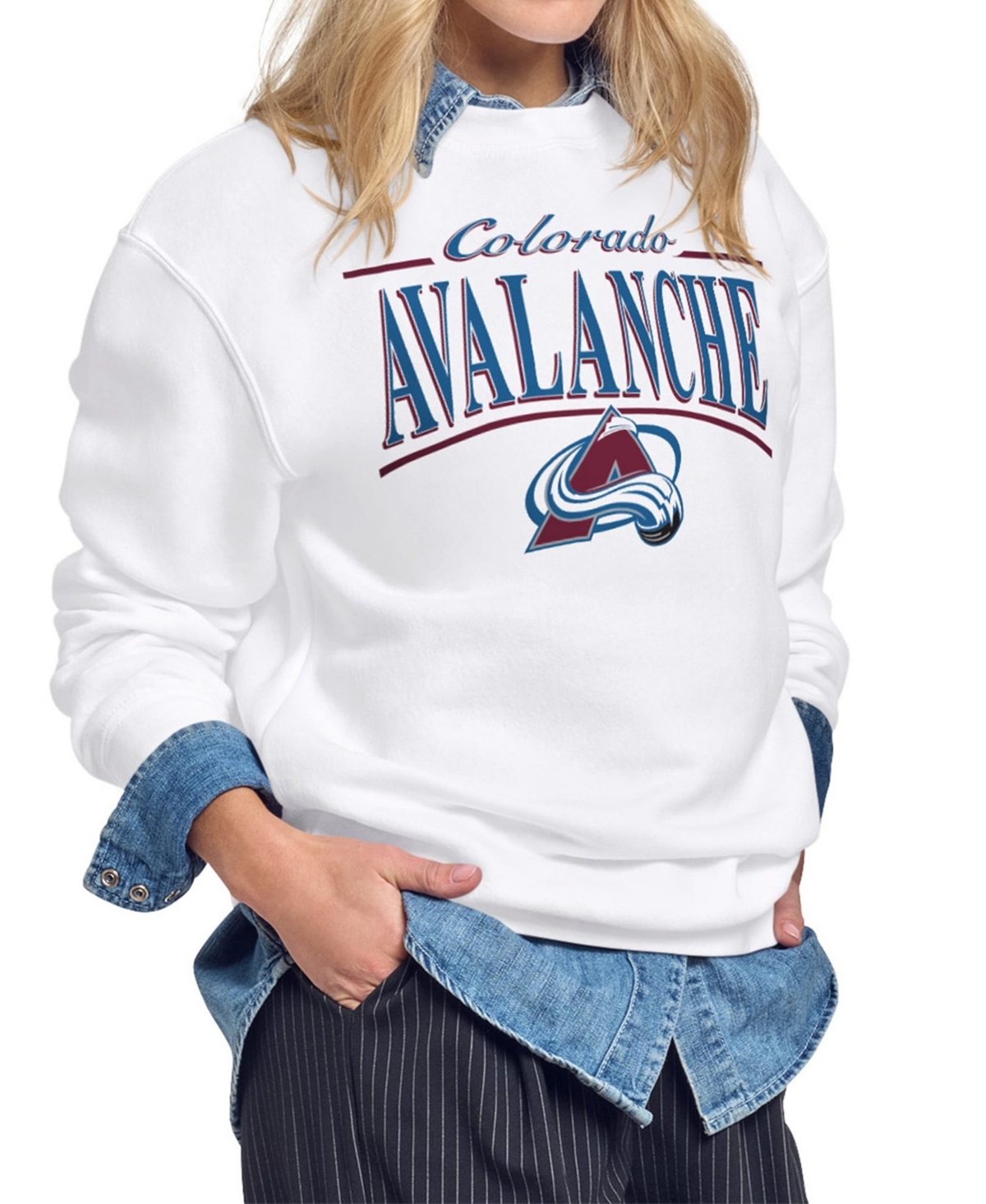 Starter Women's White Colorado Avalanche Arch Stripe Fleece Sweatshirt