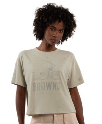 Women's Khaki Cleveland Browns Rhinestone Sprinkle Boxy Cropped T-Shirt