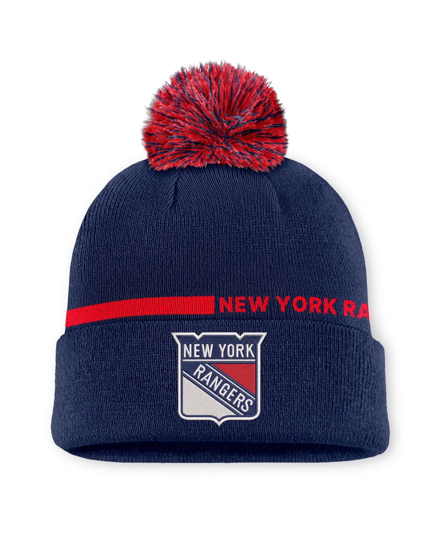 Мужской головной убор Fanatics Navy New York Rangers Authentic Pro Alternate Cuffed Knit with Pom Hat — фото 1