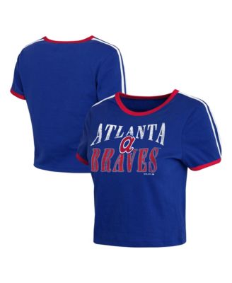 Women's Royal Atlanta Braves Cropped Throwback Ringer Baby T-Shirt