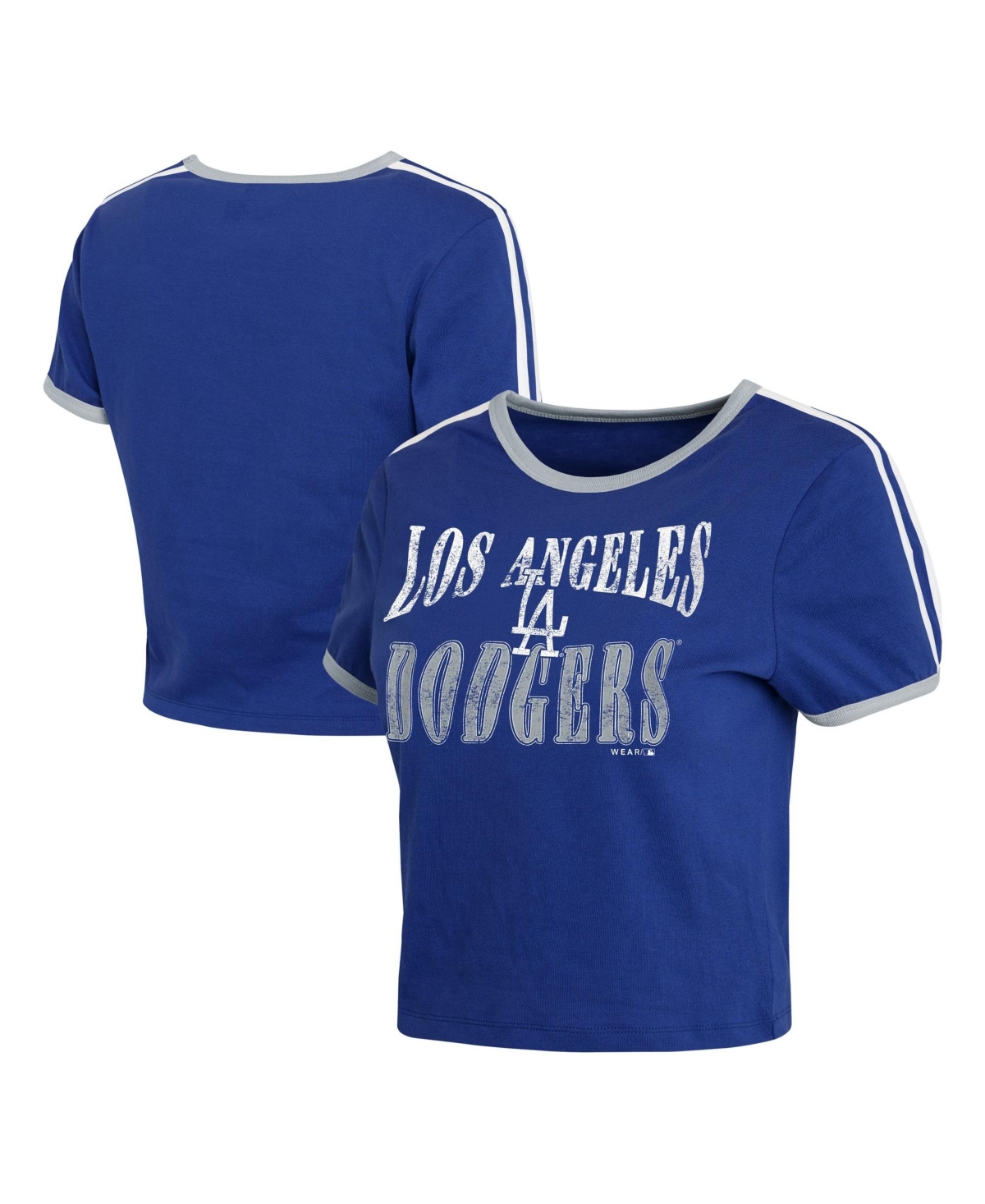 Wear by Erin Andrews Women's Royal Los Angeles Dodgers Cropped Throwback Ringer Baby T-Shirt