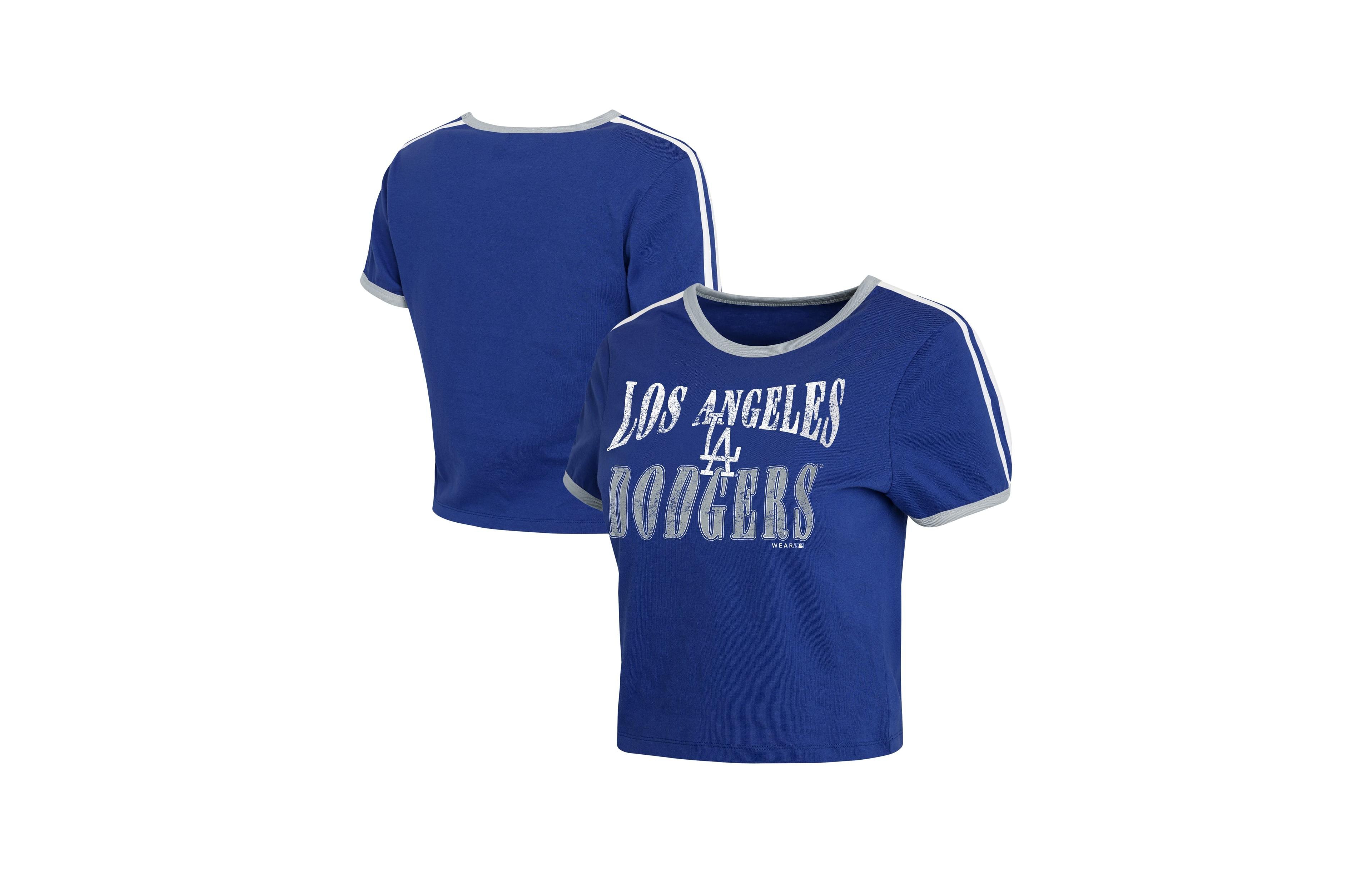 Wear by Erin Andrews Women's Royal Los Angeles Dodgers Cropped Throwback Ringer Baby T-Shirt