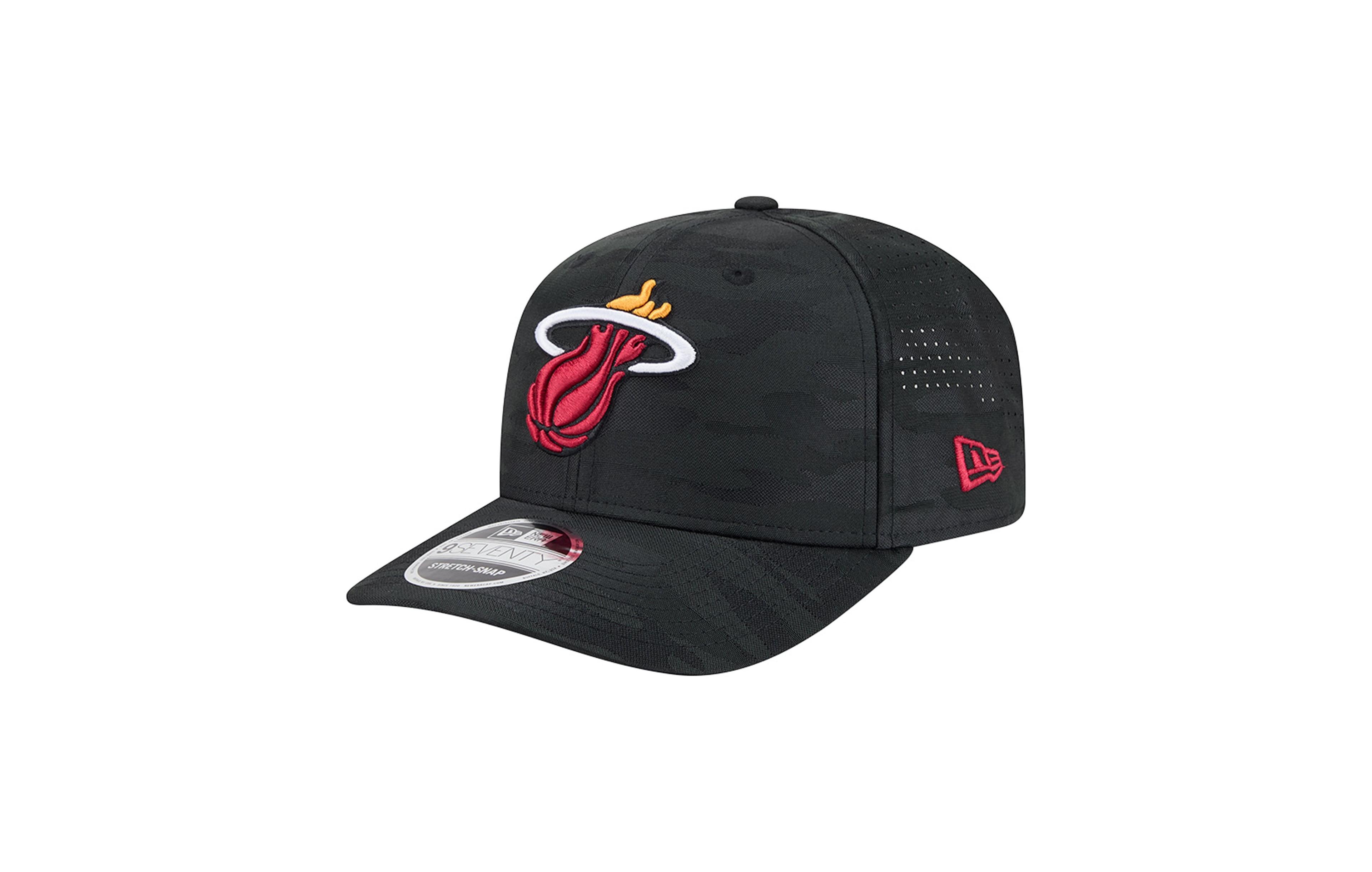 New Era Men's Black Miami Heat Camo 9SEVENTY Perforated Adjustable Hat