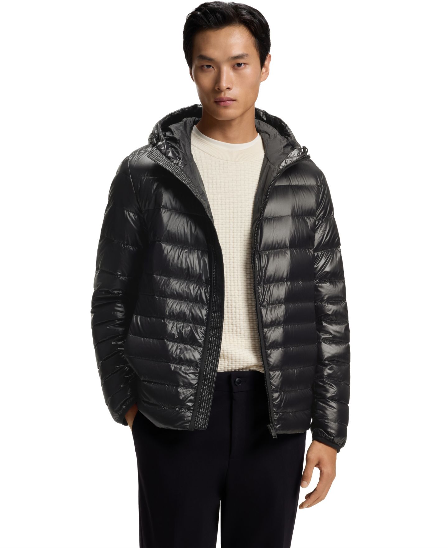 Мужская куртка Hugo Boss BOSS by Water-Repellent Hooded Down, цвет: Чёрный — фото 1