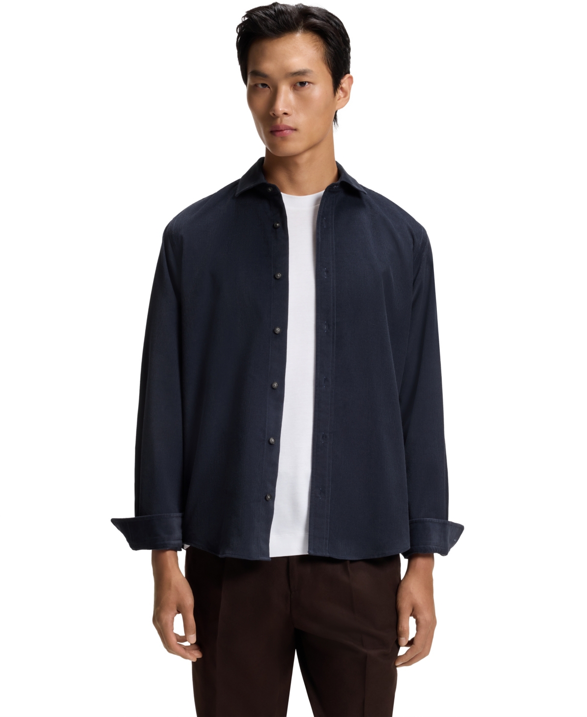 Boss by Hugo Boss Men's Spread-Collar Regular-Fit Corduroy Shirt - Open Blue