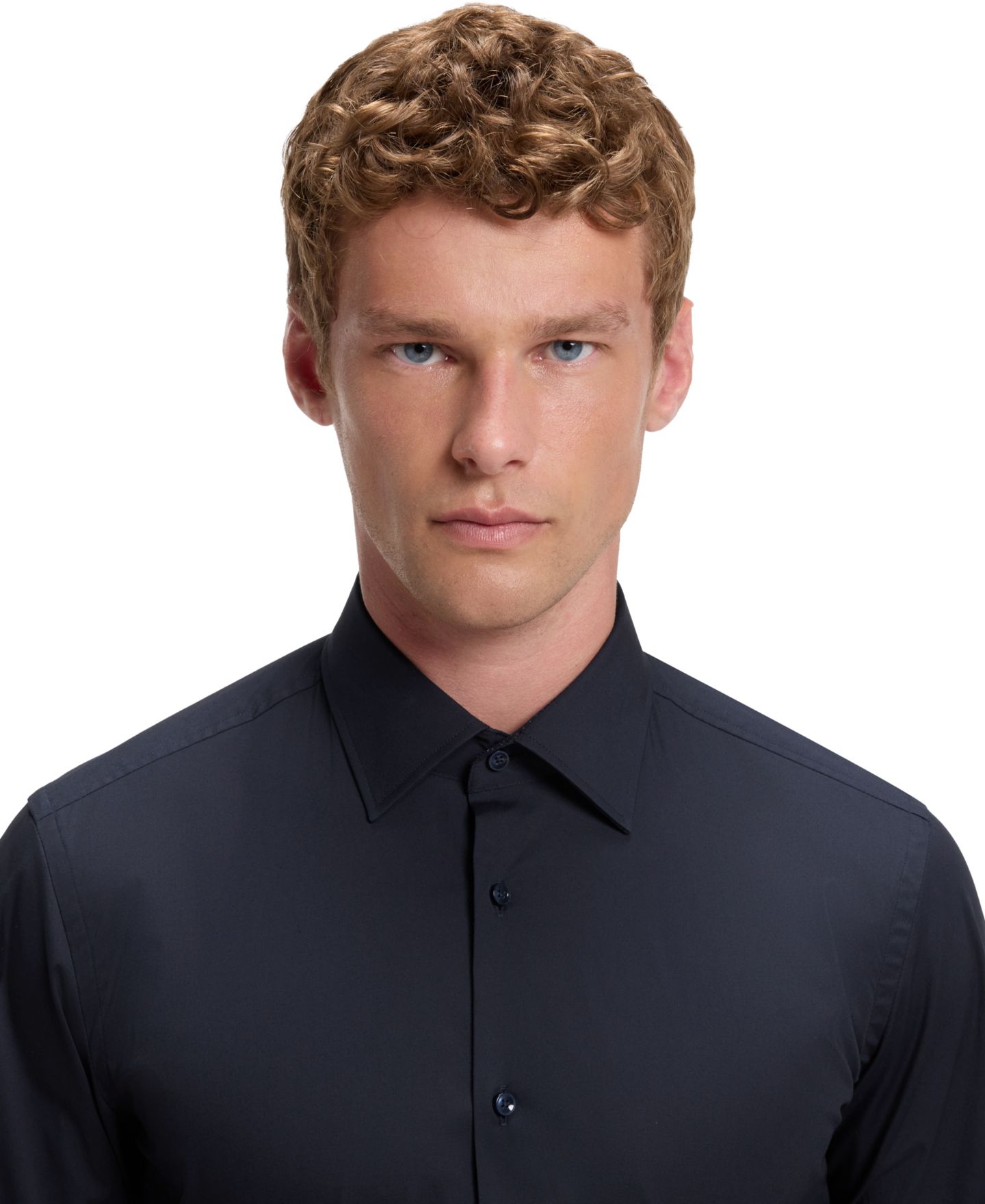 Мужская рубашка Hugo Boss BOSS by Easy-Iron Stretch Cotton Slim-Fit Dress Shirt, цвет: Тёмный синий — фото 5
