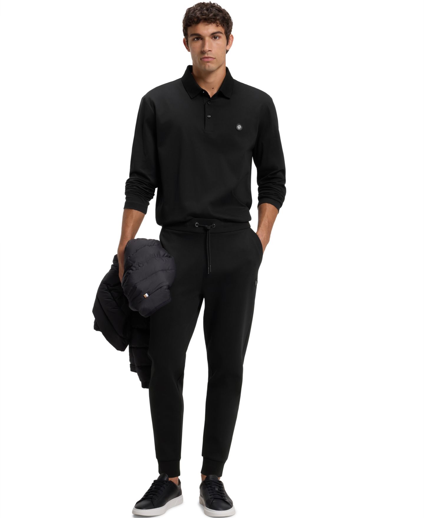 Мужские брюки Hugo Boss Cotton-Blend Monogram Badge Tracksuit Bottoms, цвет: Чёрный — фото 4