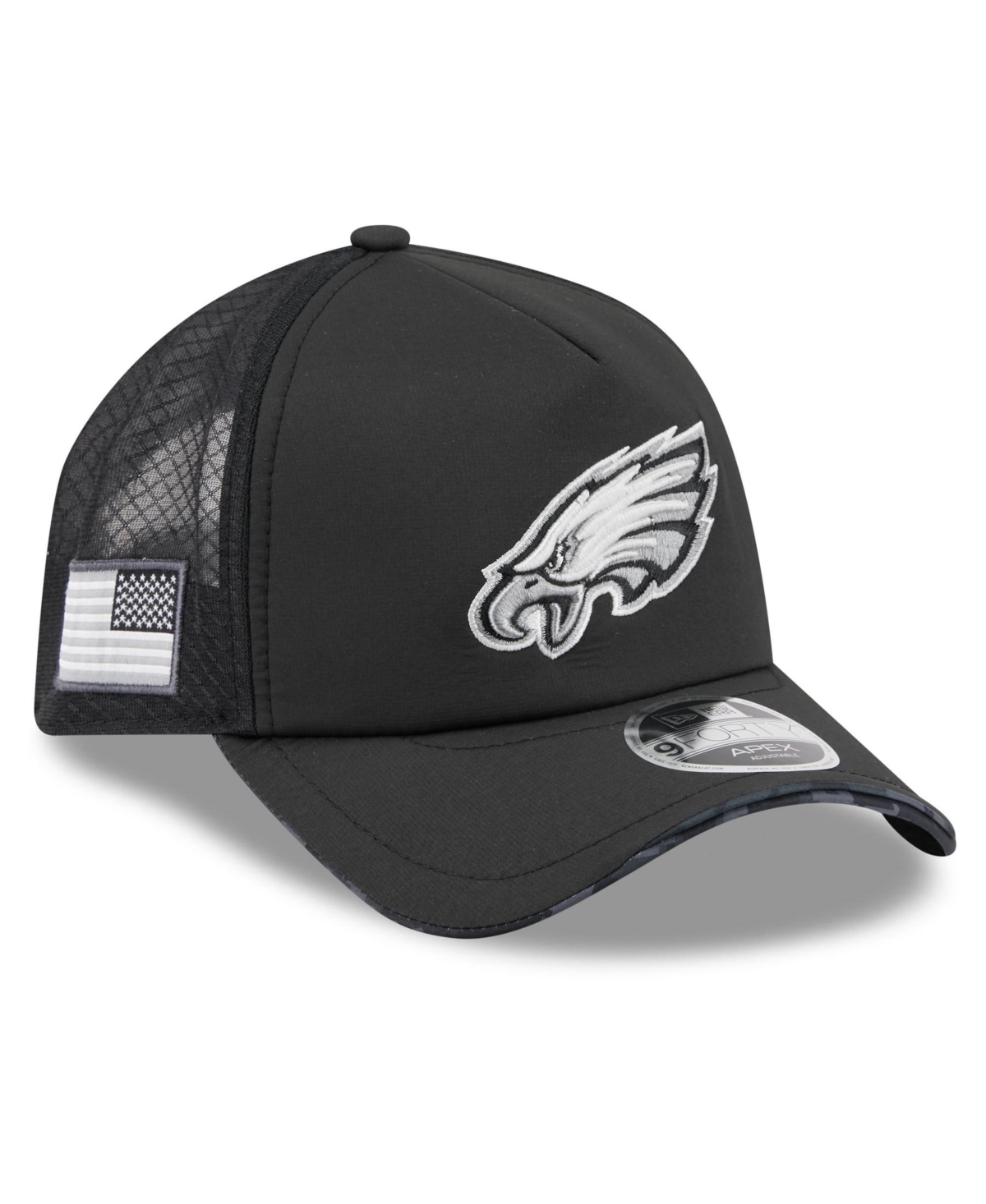 New Era Men's Black Philadelphia Eagles 2026 Salute To Service Apex 9FORTY Adjustable Trucker Hat