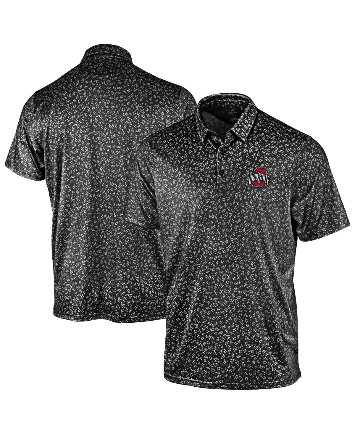 Antigua Men's Black Ohio State Buckeyes Mono Floral Polo Shirt
