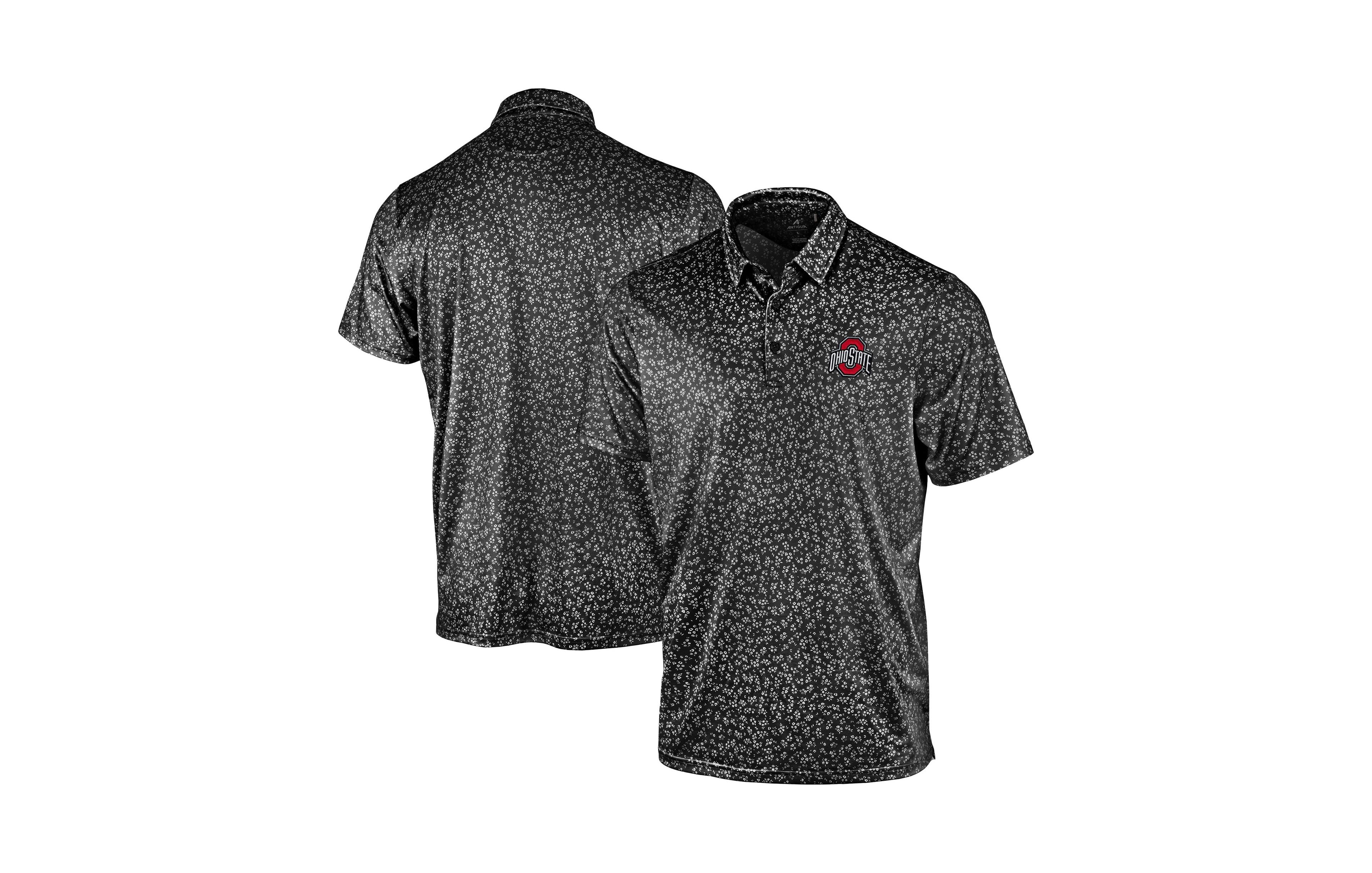 Antigua Men's Black Ohio State Buckeyes Mono Floral Polo Shirt