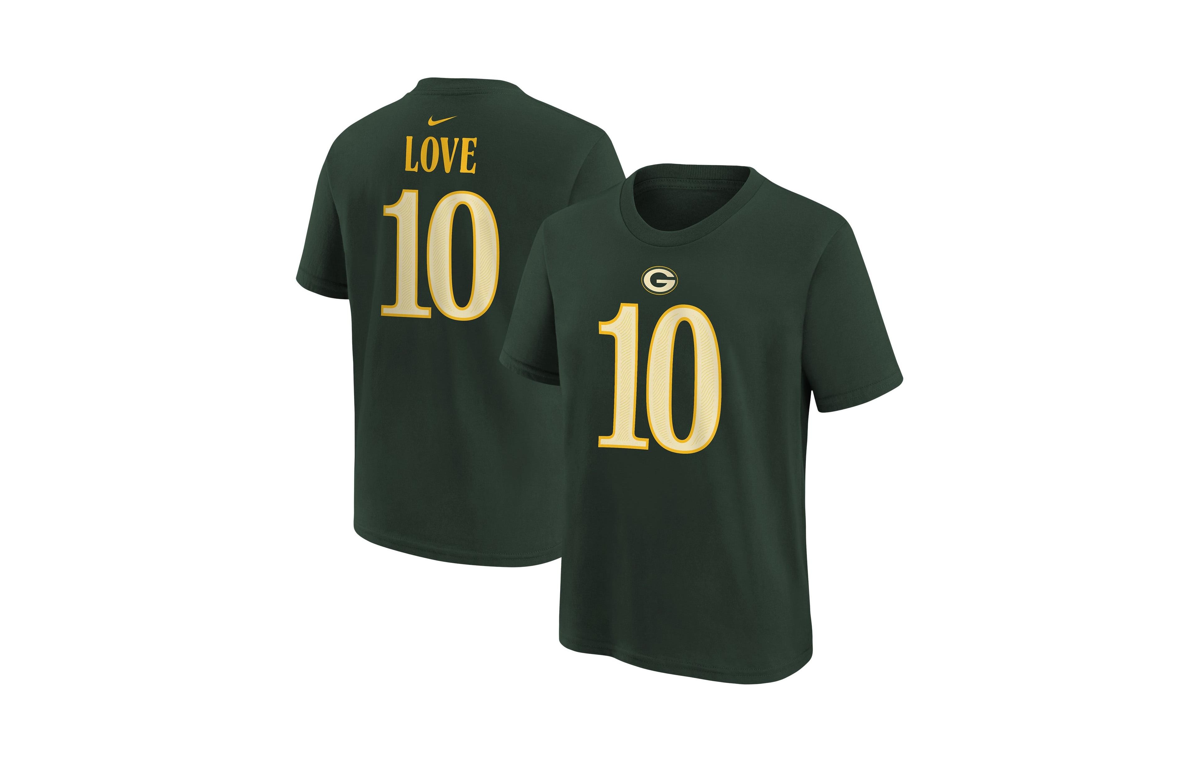 Nike Big Boys' and Girls' Jordan Love Green Bay Packers 2026 Rivalries Collection Name & Number T-Shirt