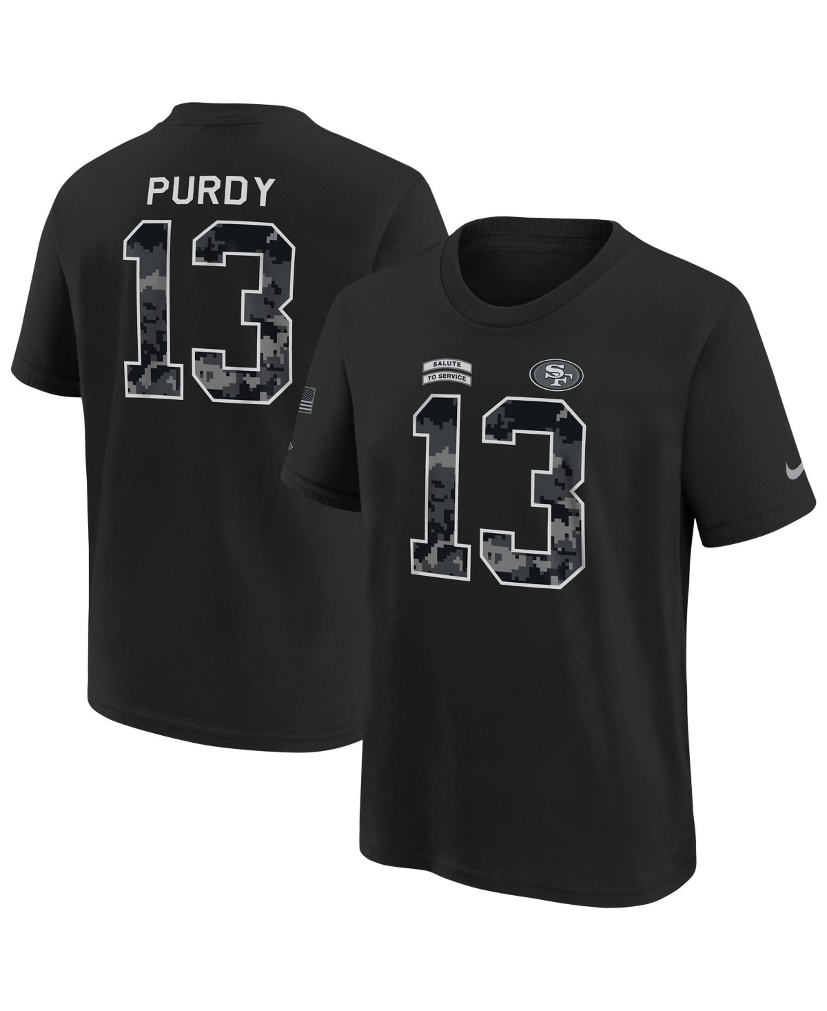 Nike Big Boys' and Girls' Brock Purdy Black San Francisco 49ers 2026 Salute to Service Name & Number T-Shirt