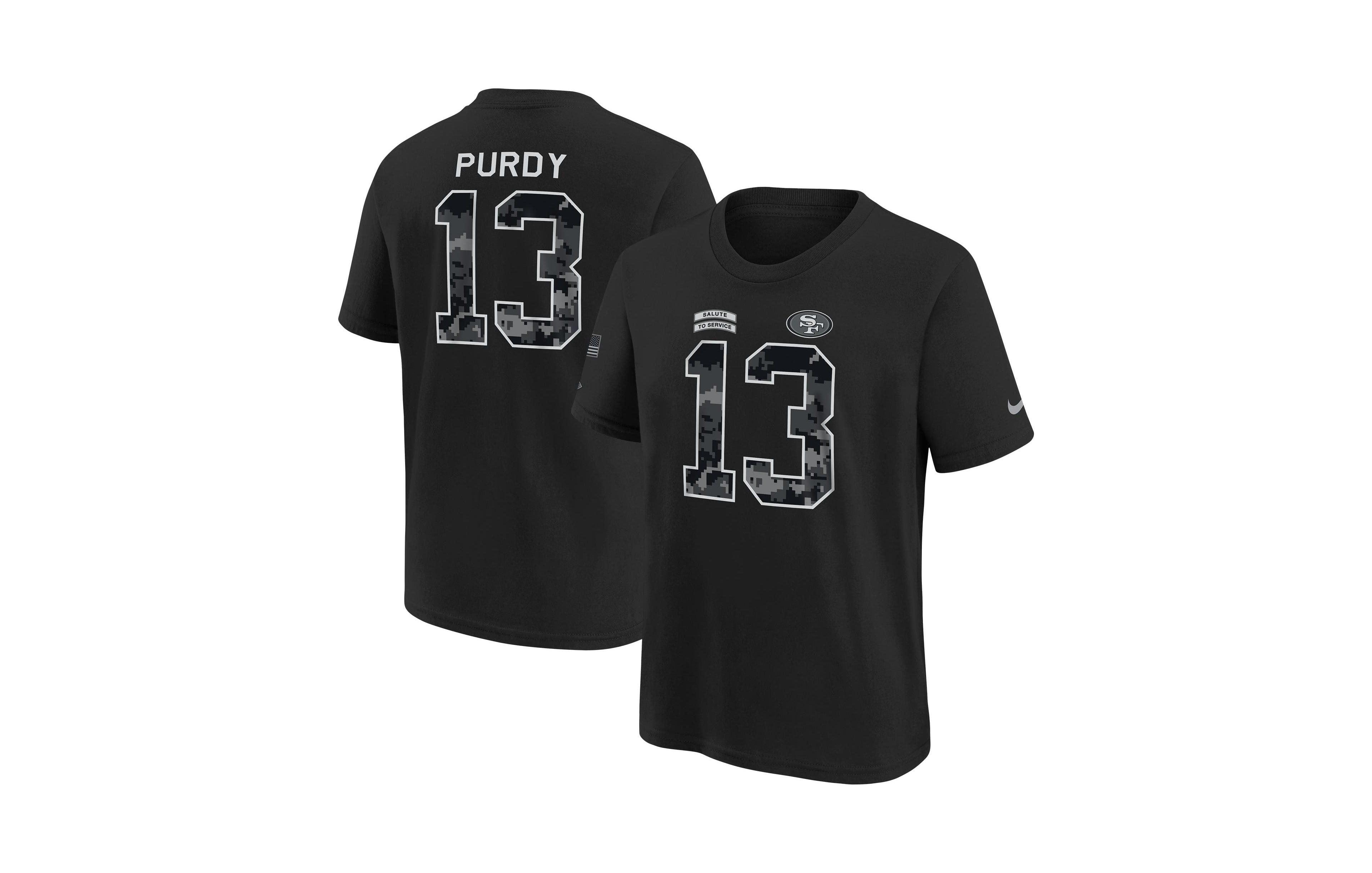 Nike Big Boys' and Girls' Brock Purdy Black San Francisco 49ers 2026 Salute to Service Name & Number T-Shirt