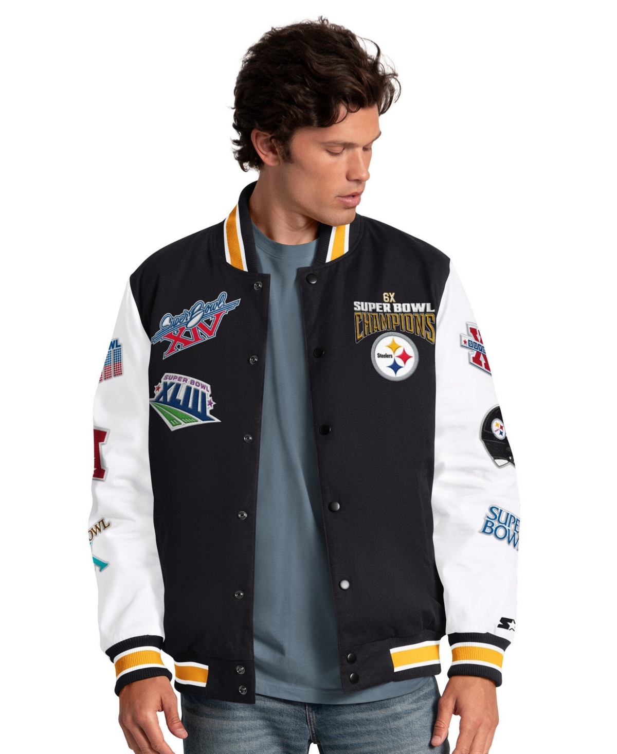 Starter Men's Black Pittsburgh Steelers Playoffs Varsity Full-Snap Jacket