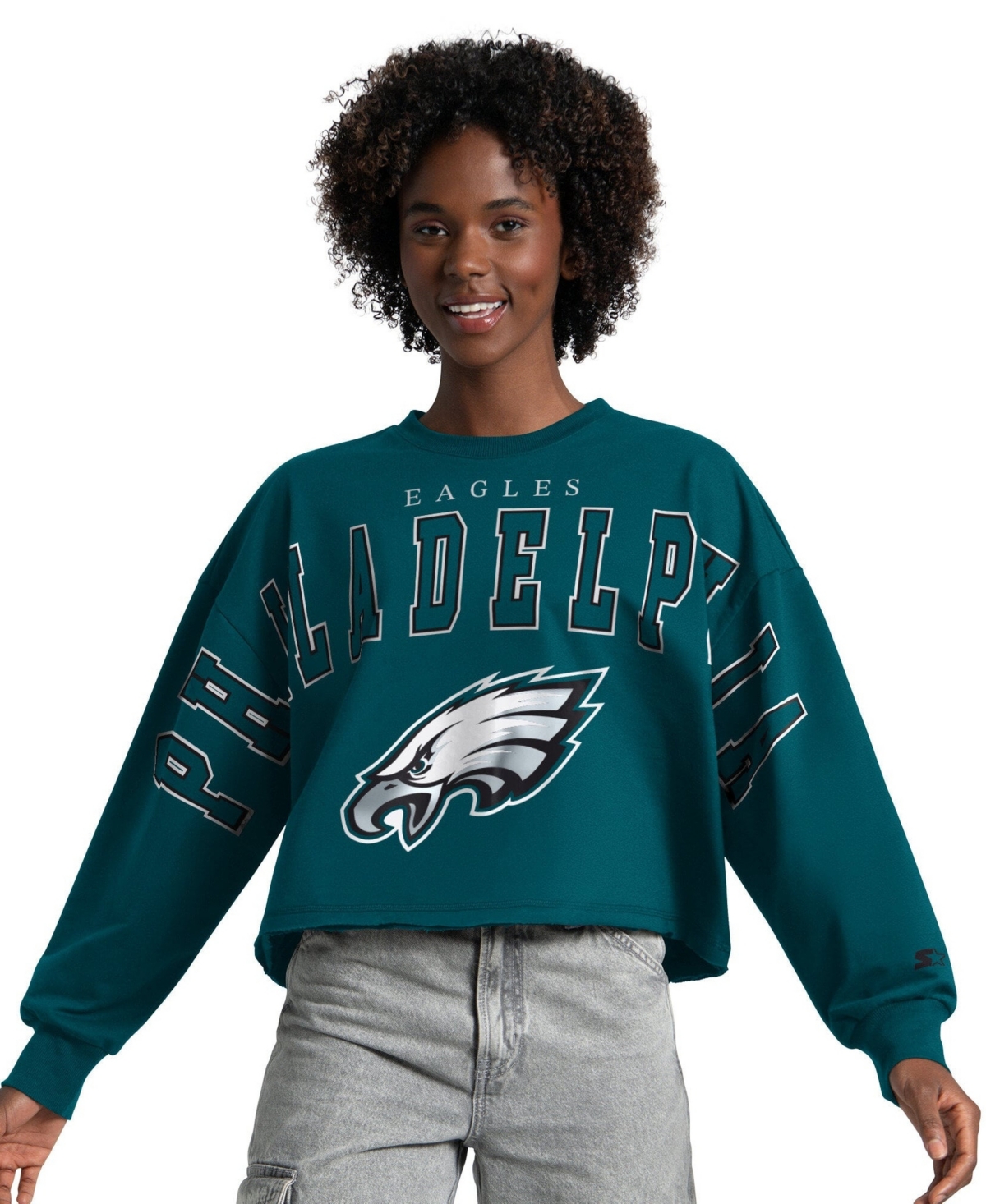 Starter Women's Midnight Green Philadelphia Eagles Bleachers Cropped Sweatshirt