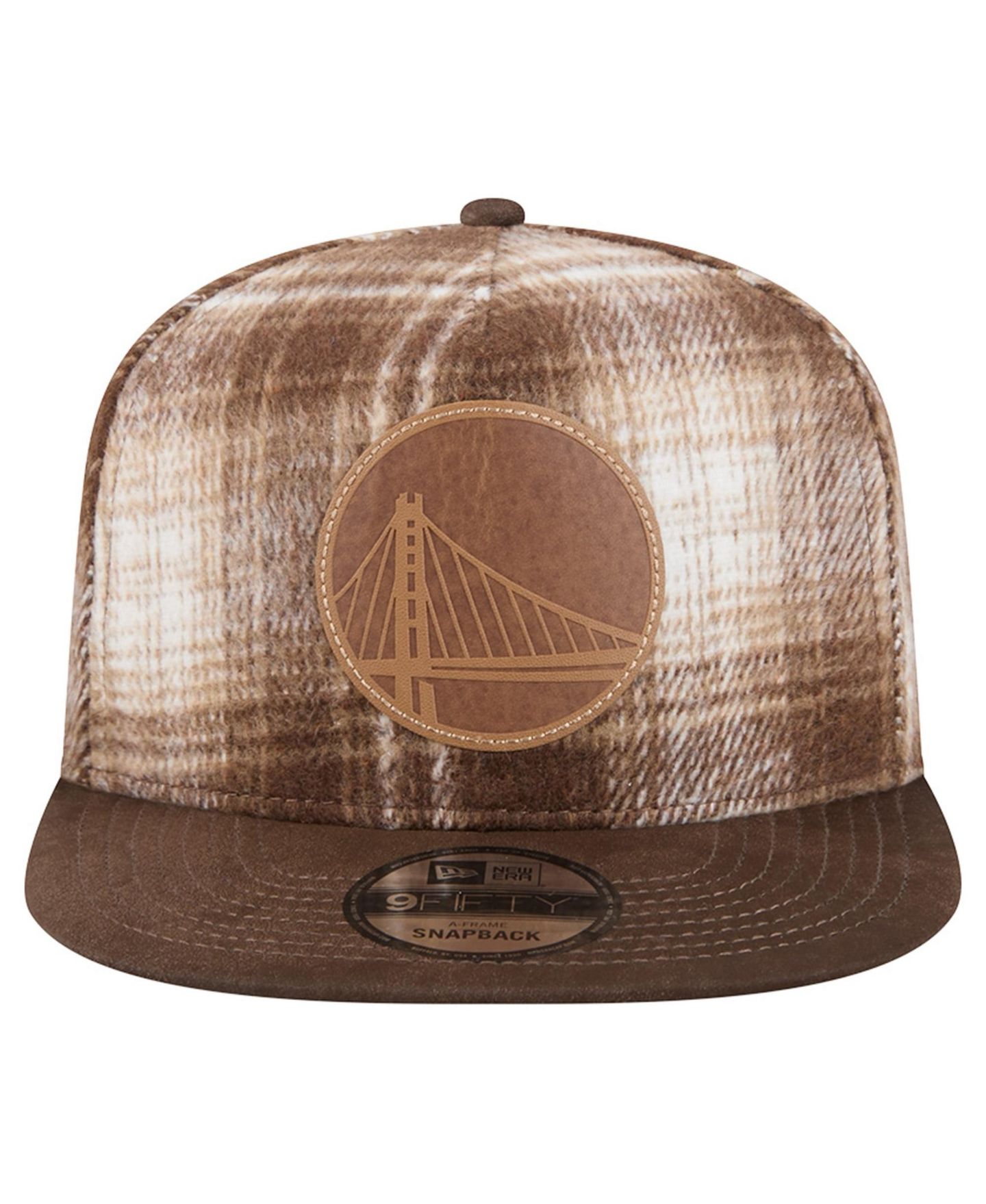 Мужская кепка New Era Brown Golden State Warriors Plaid 9FIFTY A-Frame Adjustable Hat — фото 2
