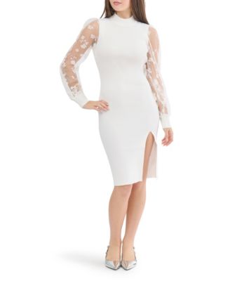 Women's Mock Neck Sheer Floral Midi Dress
