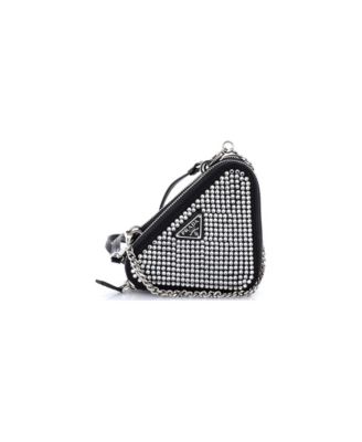 Mini Triangle Double Pouch Crossbody Crystal Embellished Satin