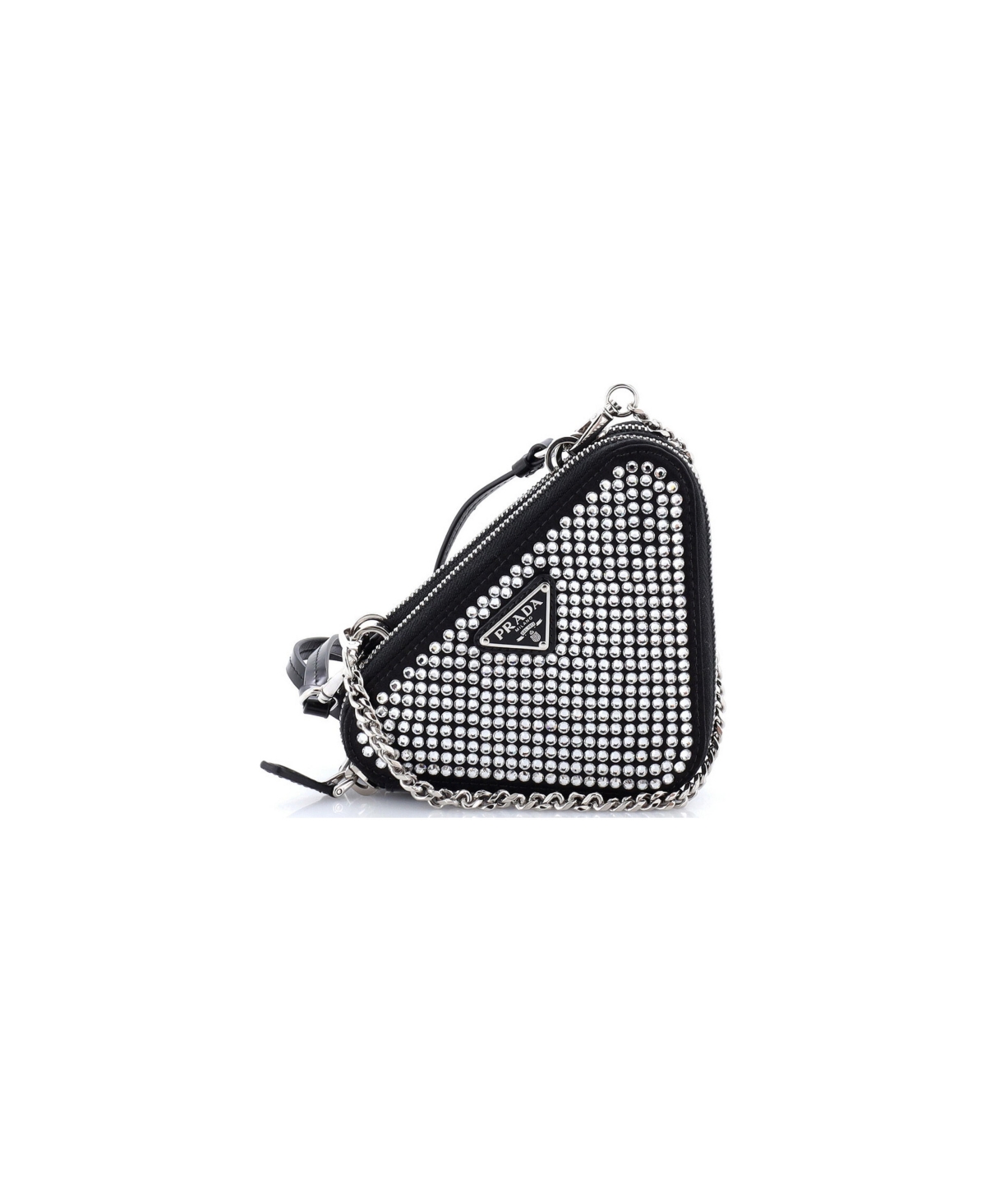 Pre-Owned Prada Mini Triangle Double Pouch Crossbody Crystal Embellished Satin - Black