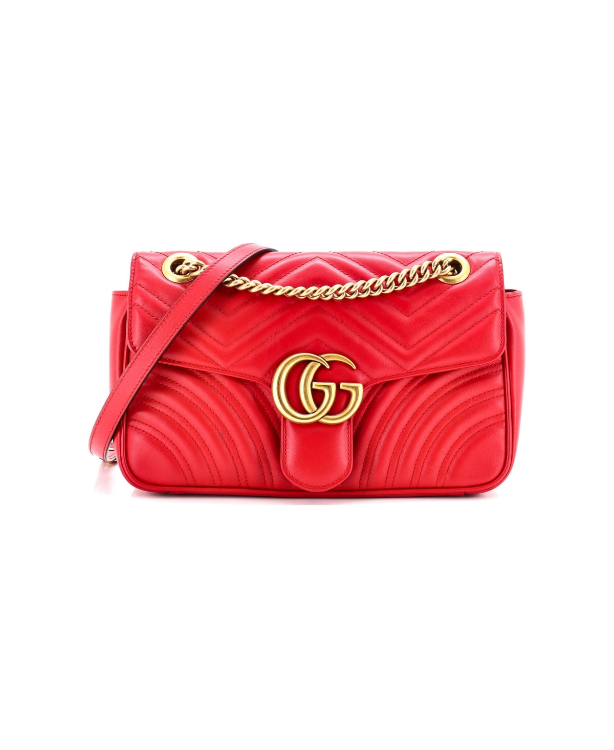 Pre-Owned Gucci Small Gg Marmont Flap Bag Matelasse Leather - Red