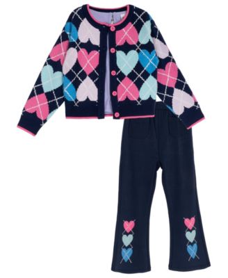 Toddler Girls' 2T-4T Heart Jacquard Cardigan, Top and Pants, 3-Piece Set