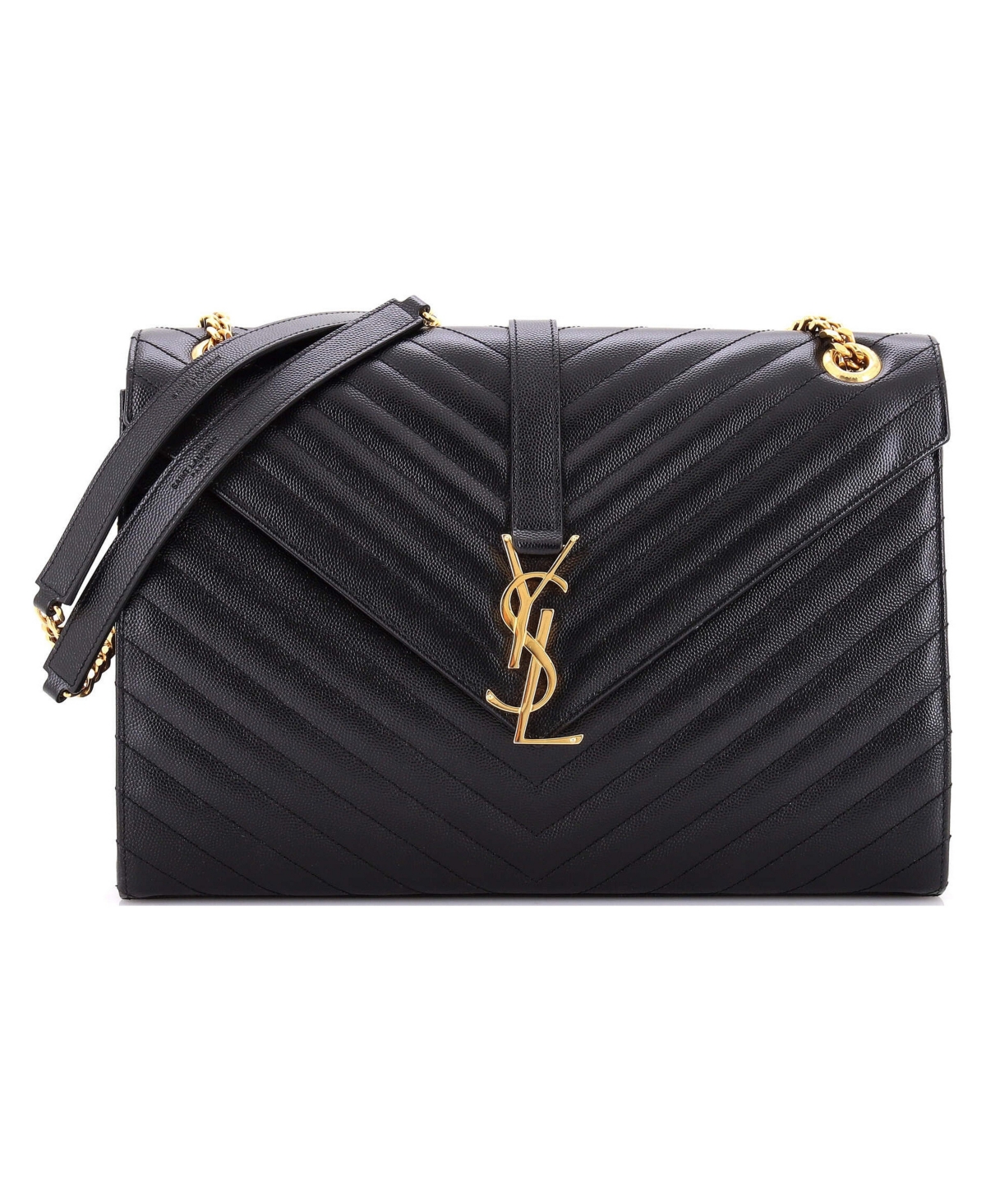Pre-Owned Saint Laurent Large Classic Monogram Envelope Satchel Matelasse Chevron Leather - Black
