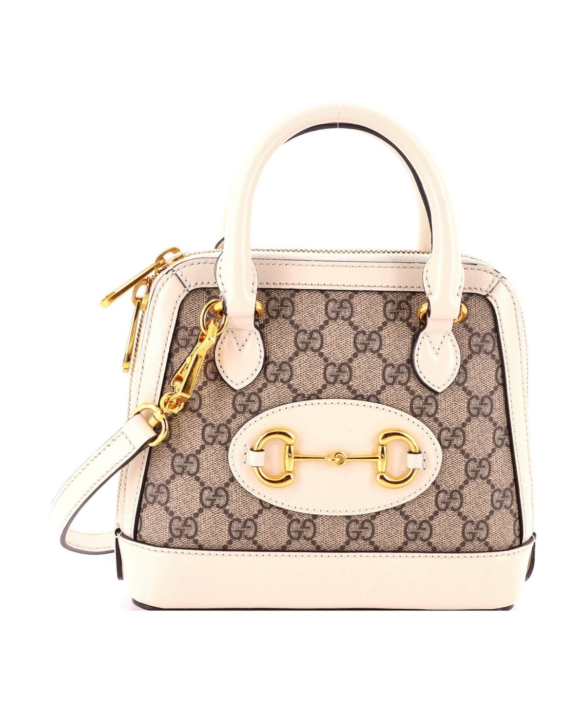 Pre-Owned Gucci Mini Horsebit 1955 Top Handle Bag Gg Coated Canvas with Leather - White