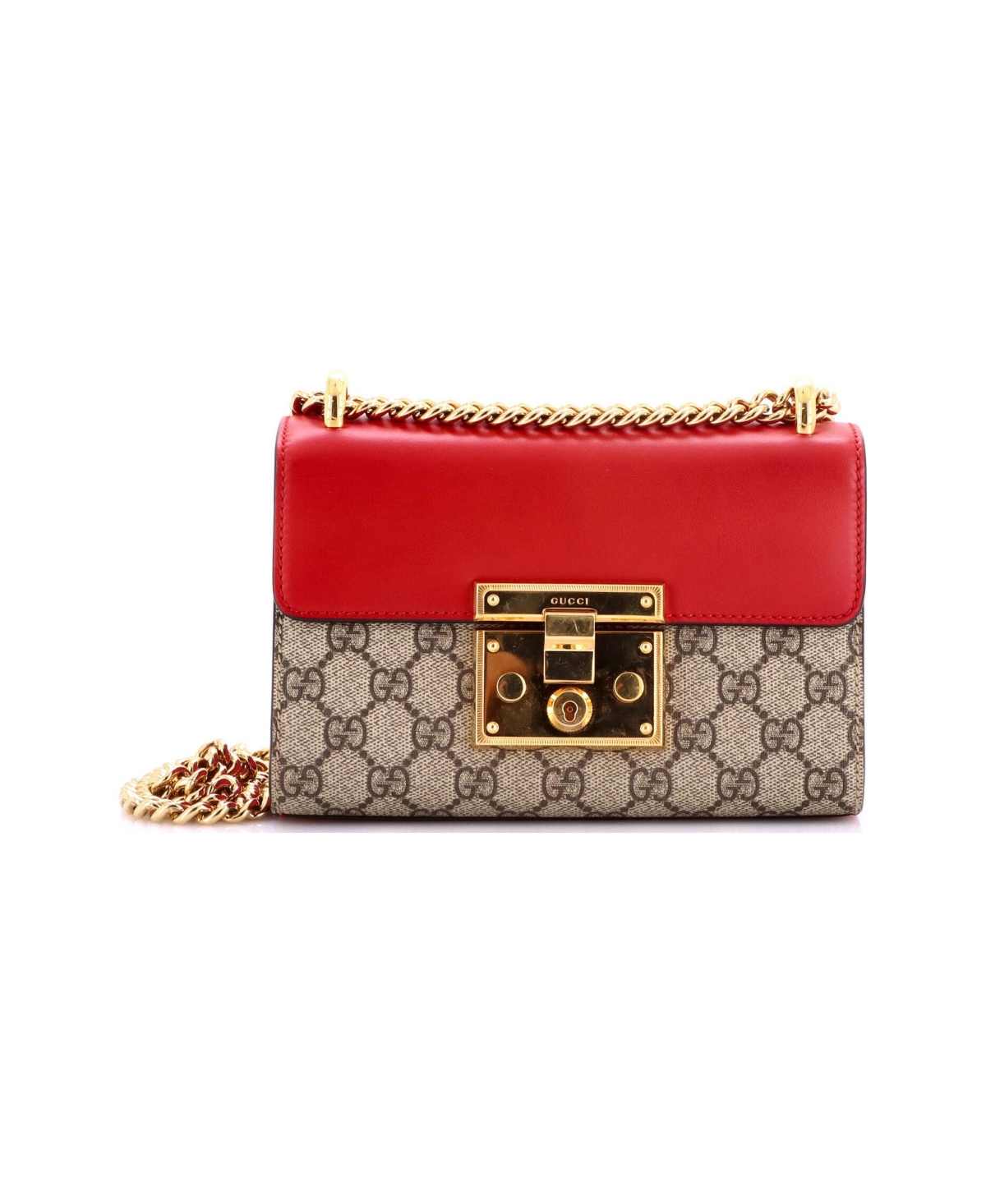 Pre-Owned Gucci Small Padlock Shoulder Bag Gg Coated Canvas and Leather - Red