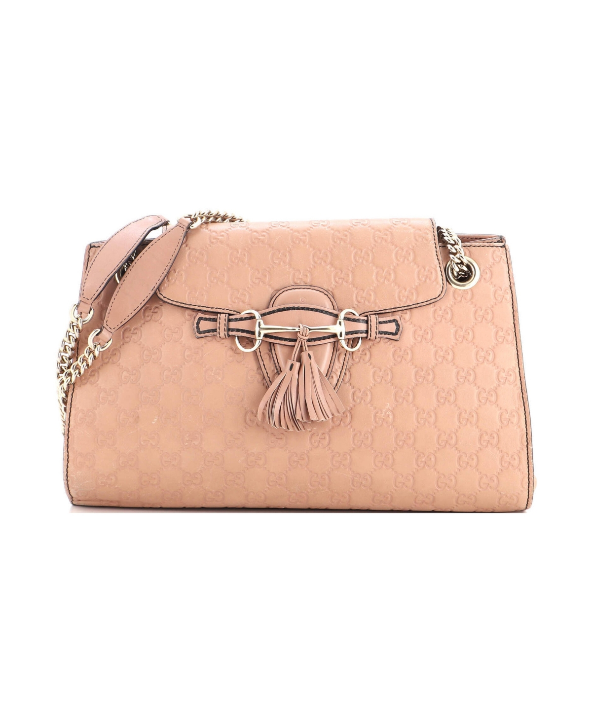 Pre-Owned Gucci Large Emily Chain Flap Shoulder Bag Guccissima Leather - Natural