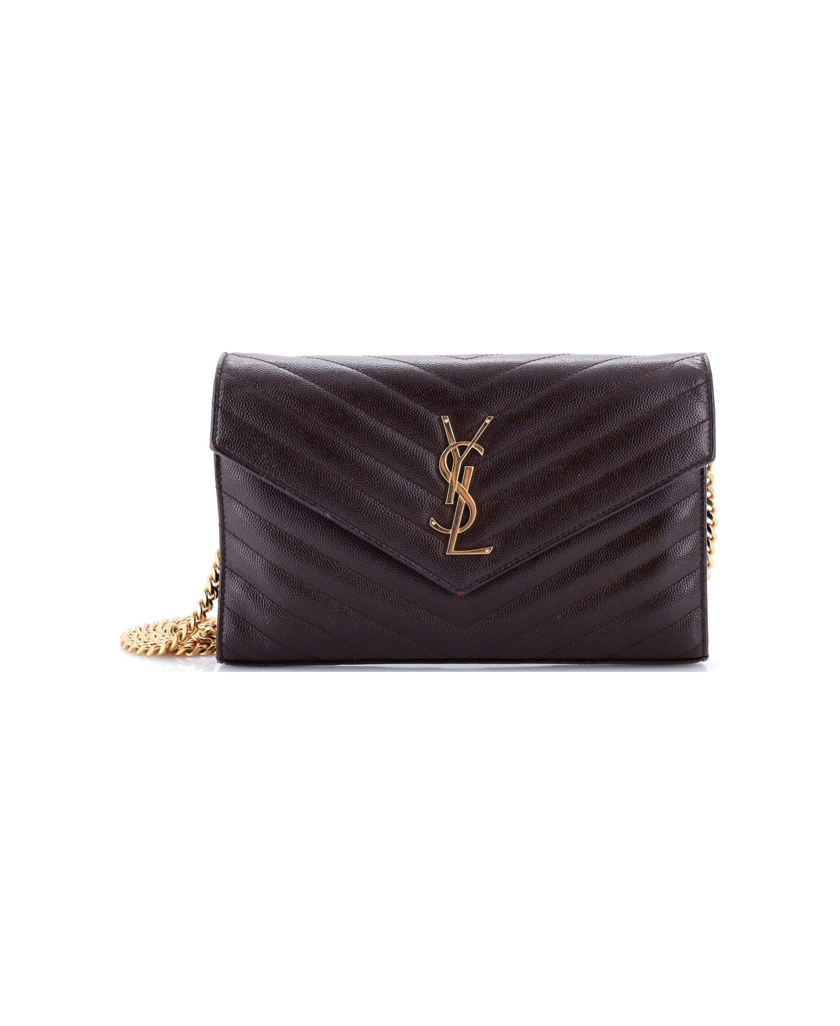 Pre-Owned Saint Laurent Medium Classic Monogram Wallet on Chain Matelasse Chevron Leather - Black