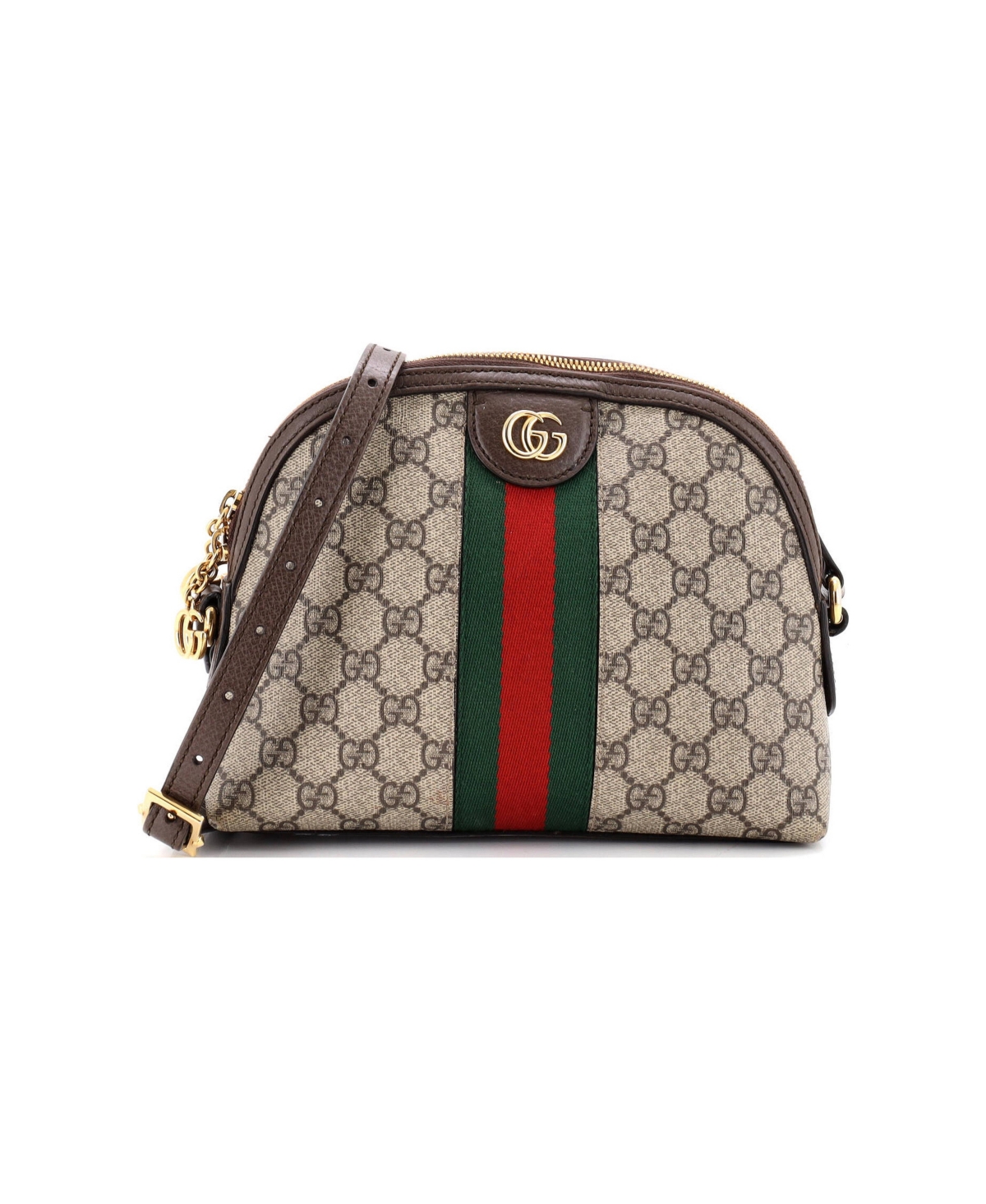 Pre-Owned Gucci Small Ophidia Dome Shoulder Bag Gg Coated Canvas - Brown