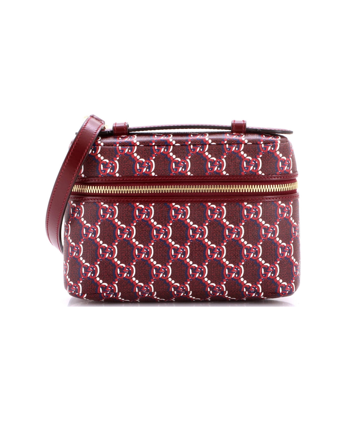 Pre-Owned Gucci Small Emblem Top Handle Vanity Bag Gg Shadow Coated Canvas - Brown