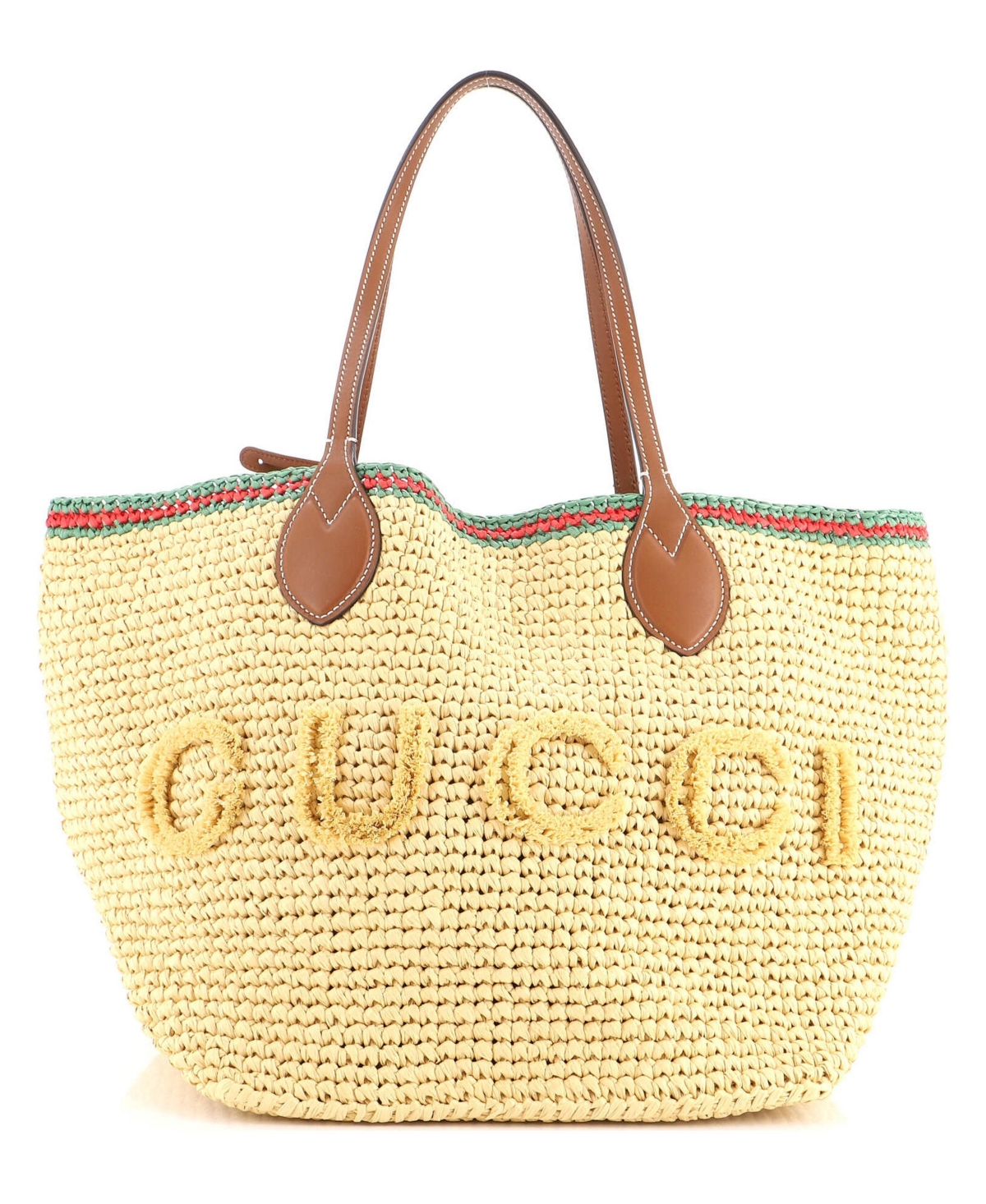 Pre-Owned Gucci Medium Logo Open Tote Woven Raffia