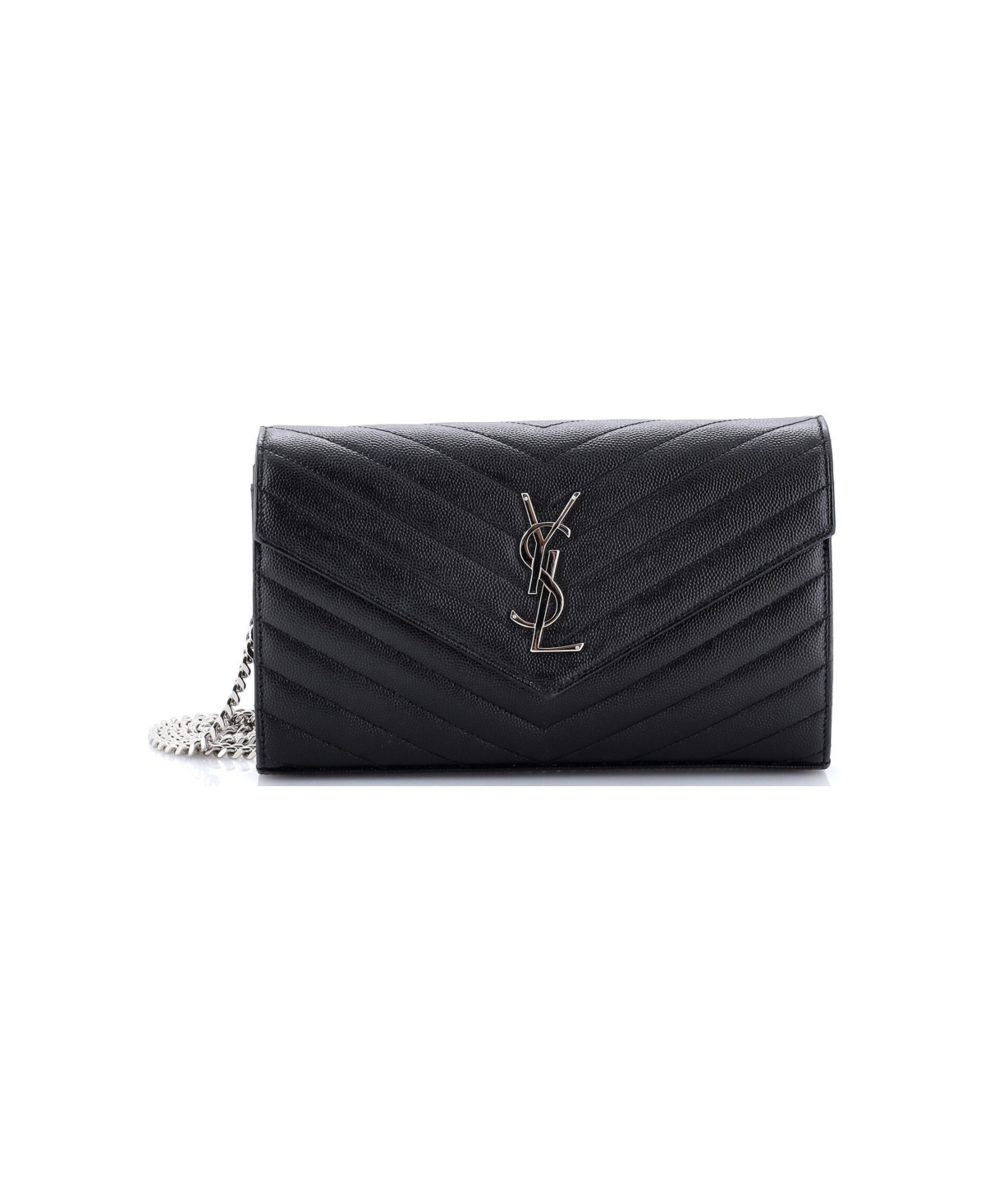 Pre-Owned Saint Laurent Medium Classic Monogram Wallet on Chain Matelasse Chevron Leather - Black