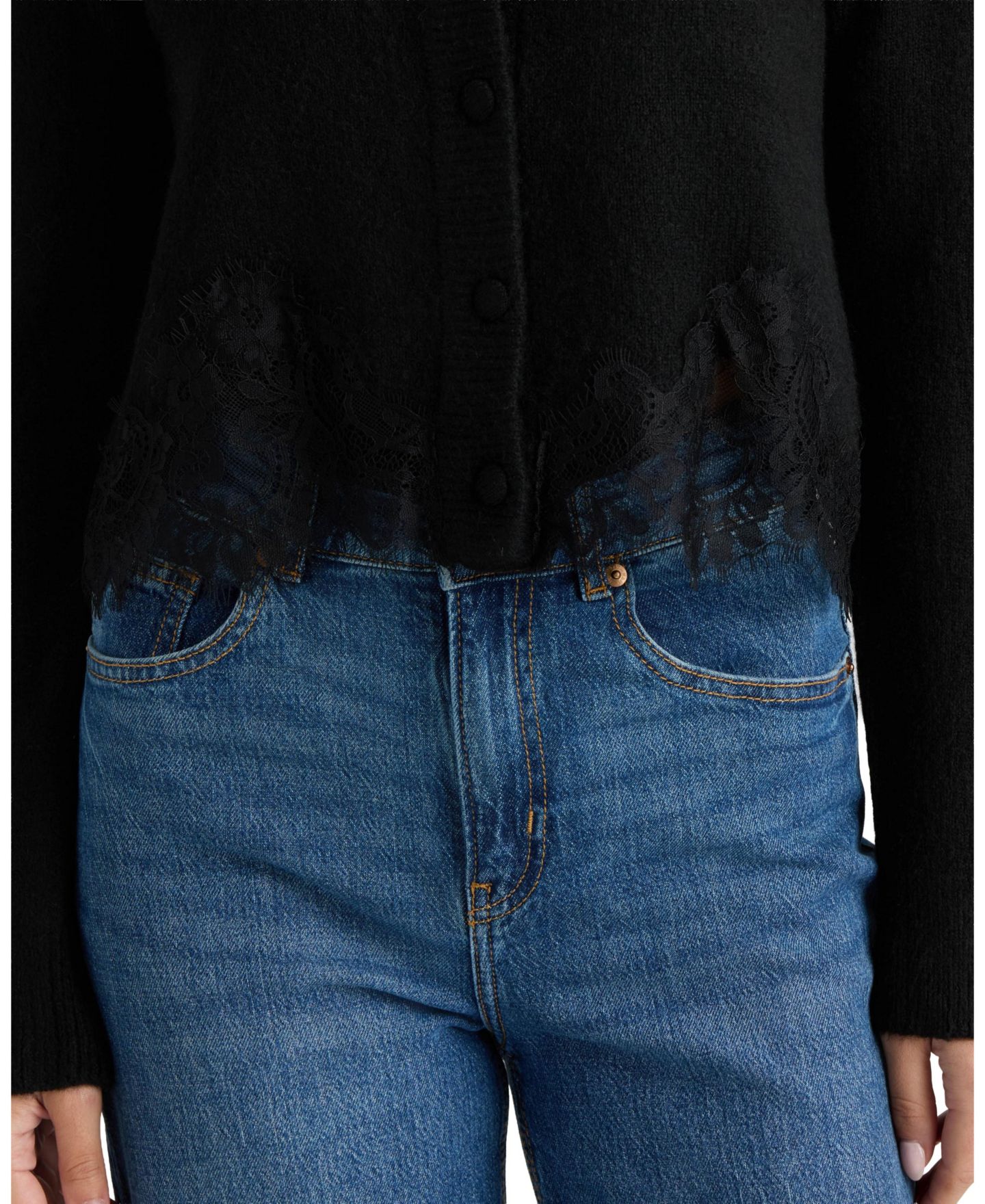 Женский кардиган Ellen Tracy Lace-Detail Long-Sleeve, цвет: Чёрный — фото 4