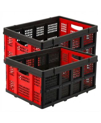 Collapsible Storage Crate, Foldable Plastic Storage Bin with Built-in Handles, Heavy Duty 55L Storage Basket for Kitchen Pantry Garage